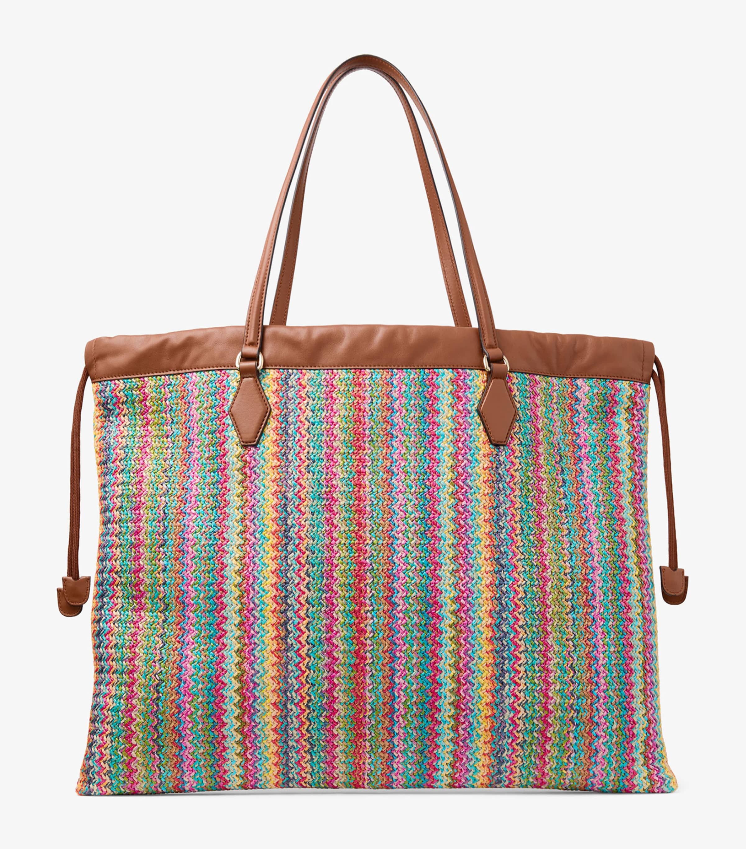 Jimmy Choo Large Raffia Drawstring Tote Bag Multi/tan/light Gold Image 3