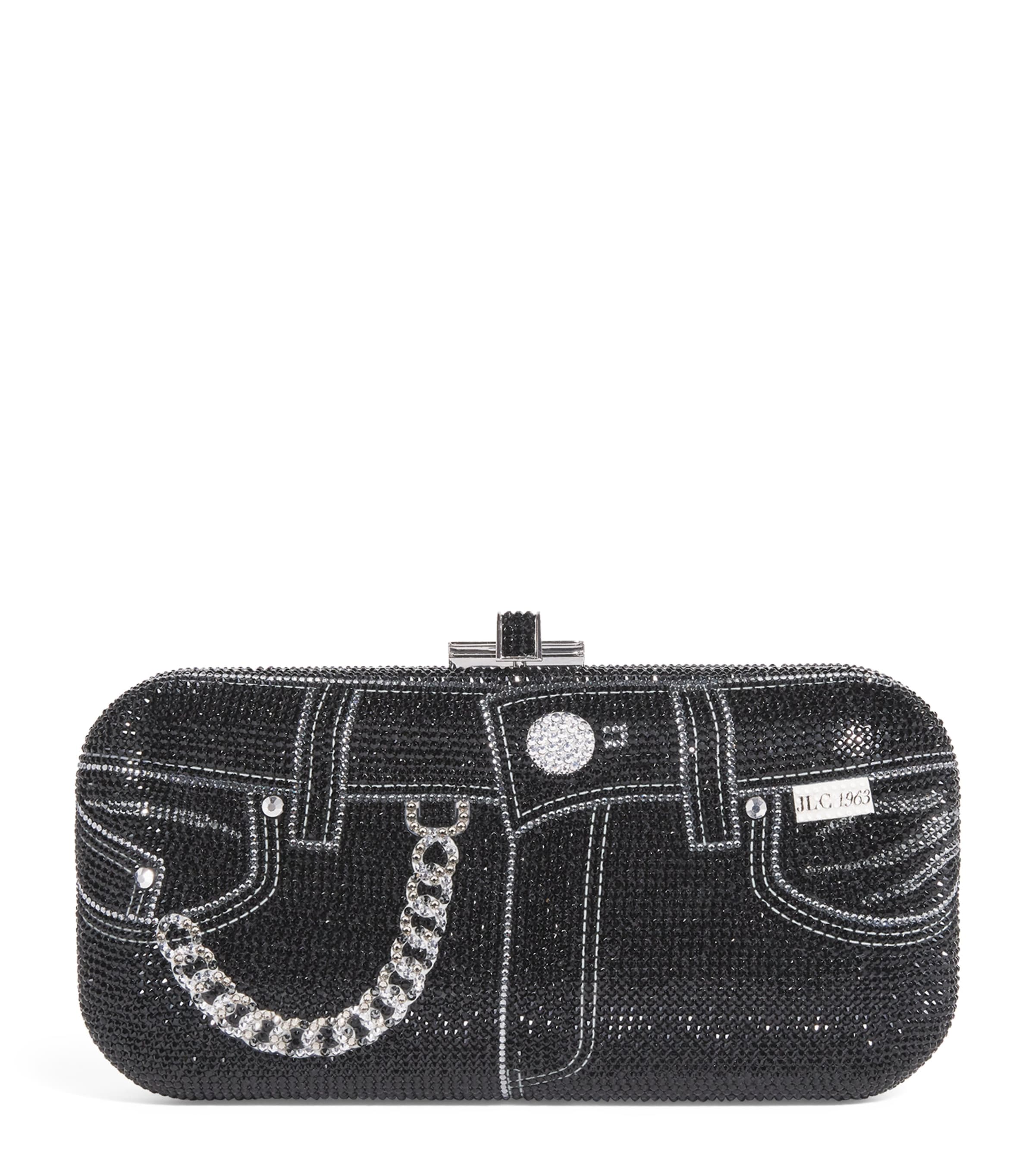 Judith Leiber Crystal Jeans Long Slide Clutch Bag In Black