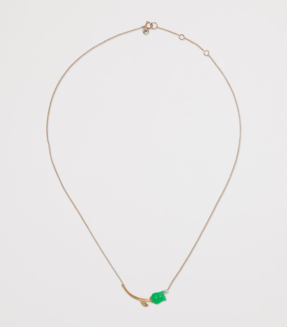 Yellow Gold, Diamond, Jade and Pearl Tulips Chain Necklace YELLOW GOLD Image 2
