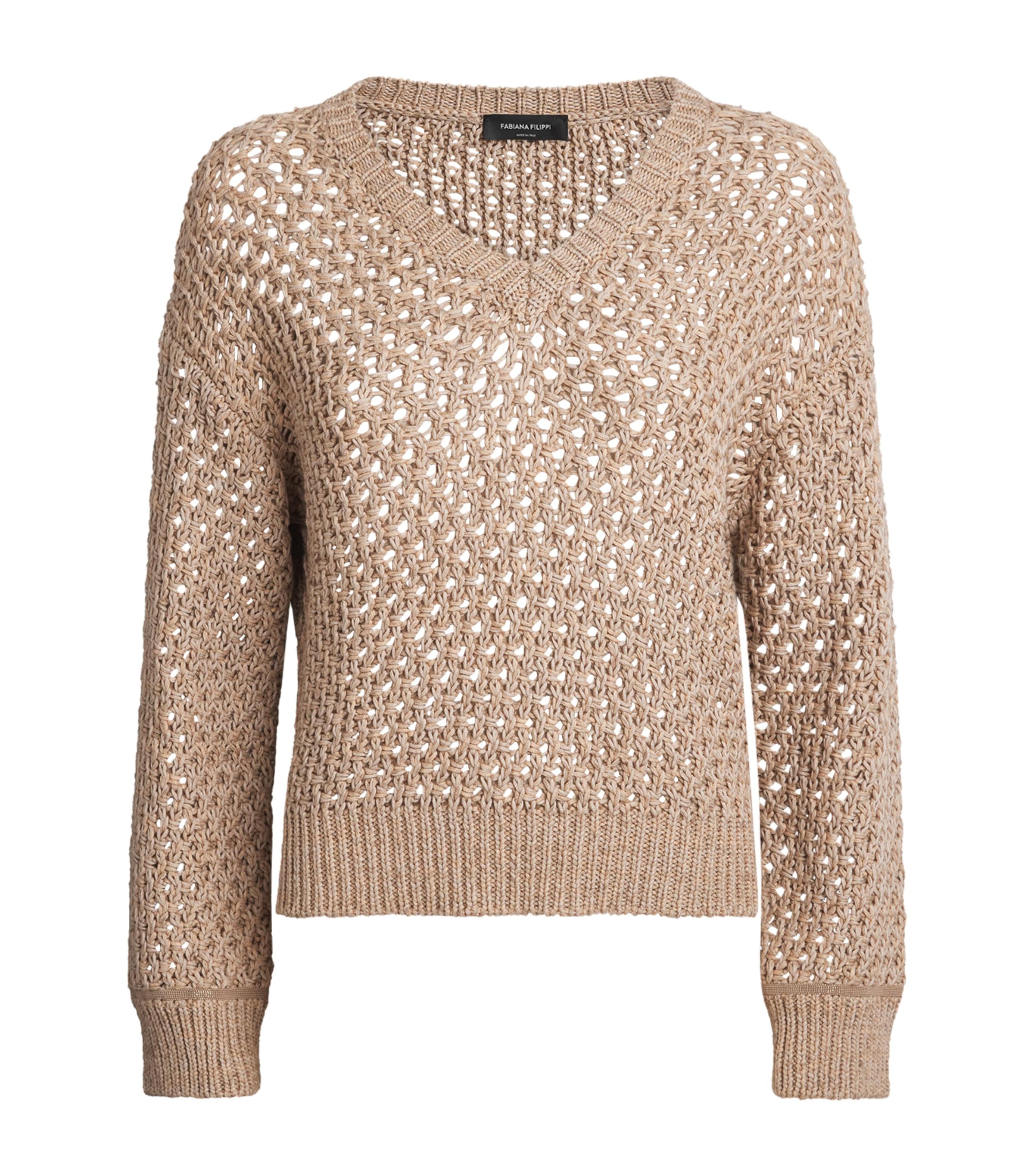 Fabiana Filippi Womens Cotton-Blend V-Neck Sweater Acero Image 1