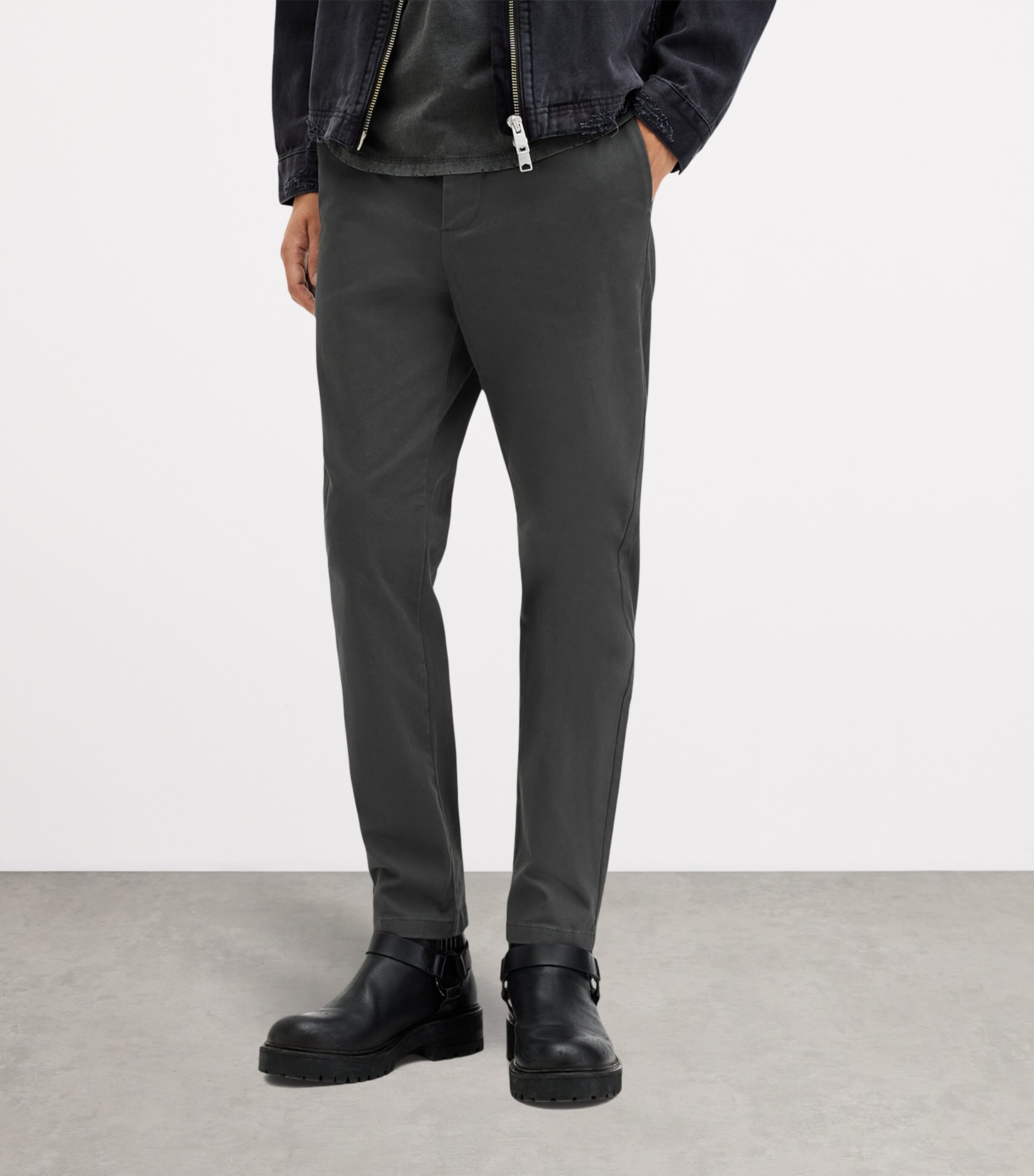 AllSaints Mens Organic Cotton Slim Walde Chinos Gravestone Grey Image 4