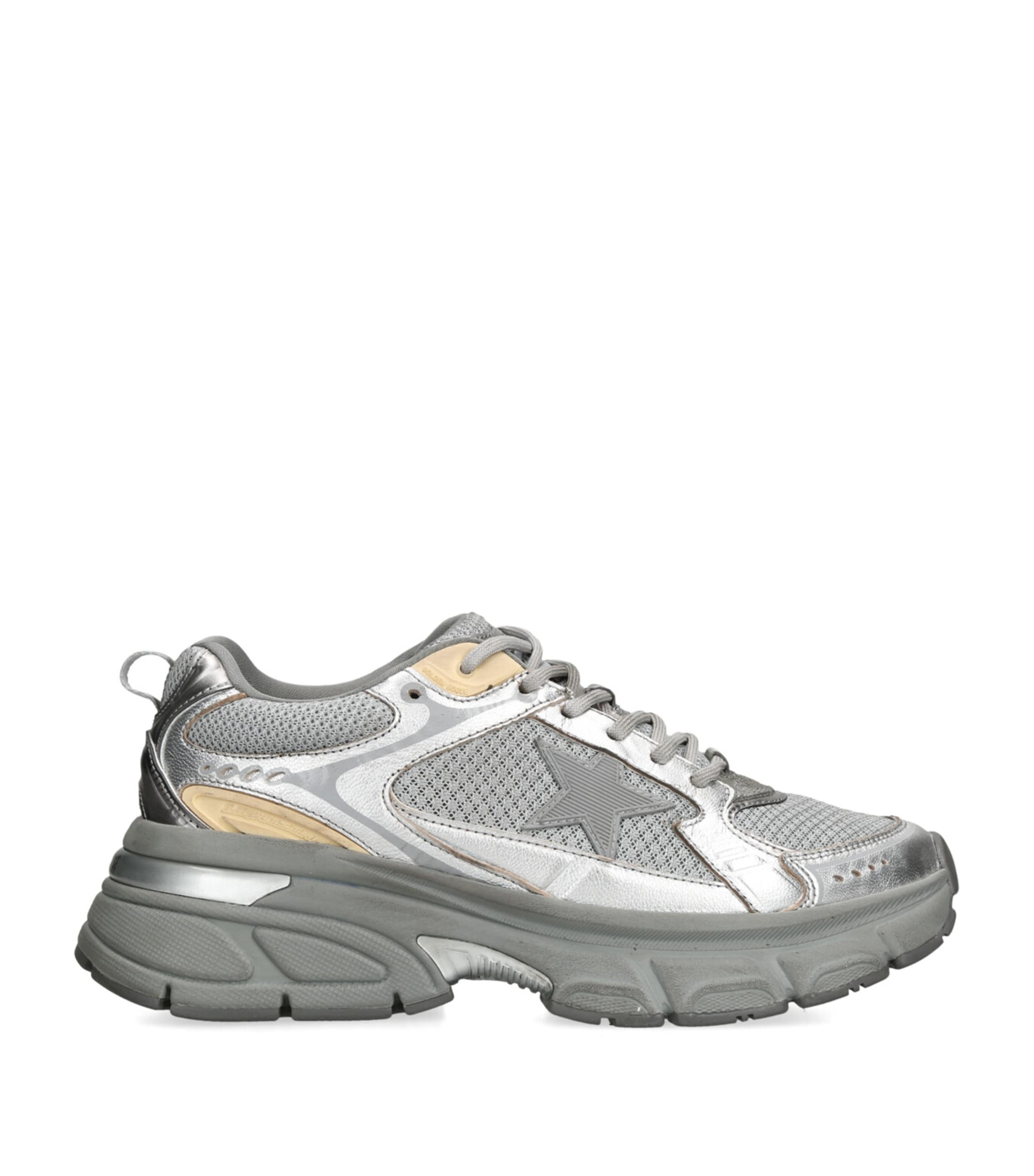 Golden Goose Lightstar Laminated Leather Suede And Net Upper Tpu Star Net Heel And Spur In Silver