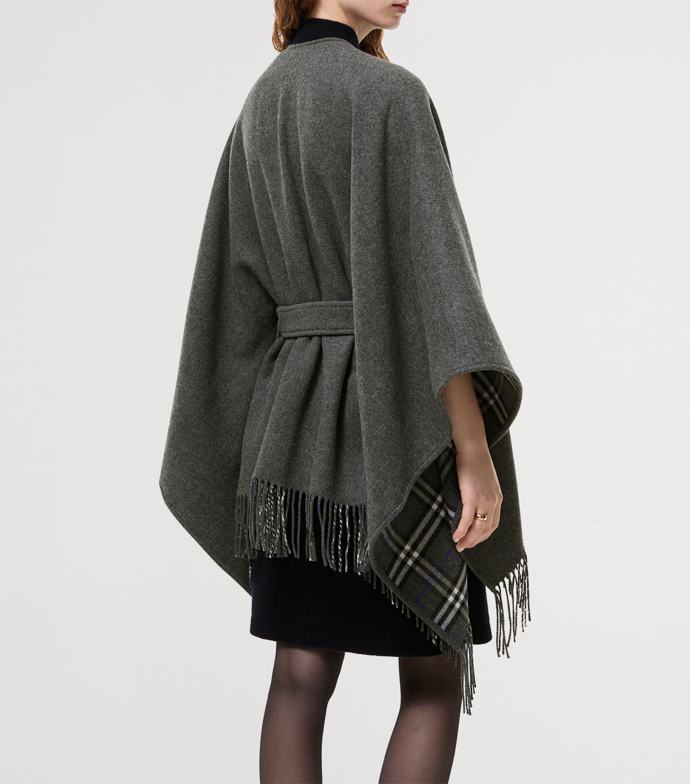 Burberry Wool Fringed Cape Marlborough Grey Image 3