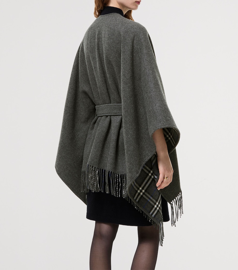 Burberry Wool Fringed Cape Marlborough Grey Image 3
