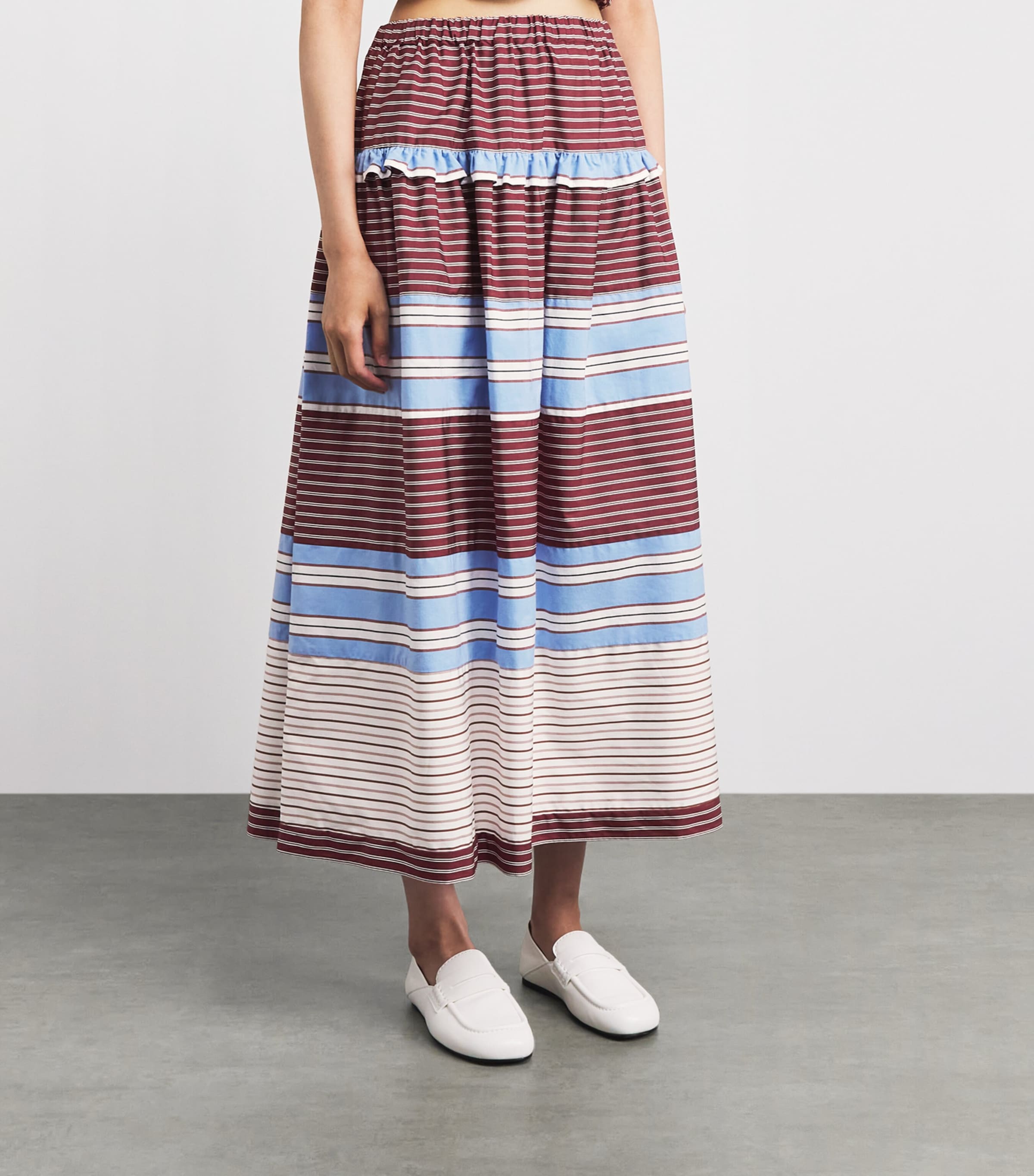 Sandro Paris Womens Cotton Stripe Maxi Skirt Burgundy / White Image 4