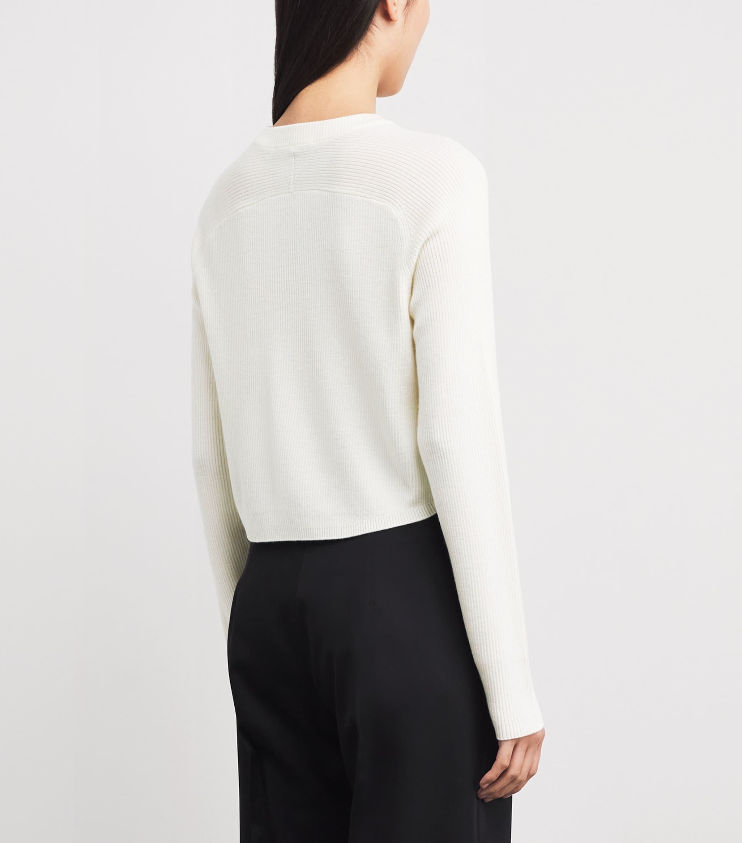 Wool Rib-Knit Bow Cardigan ECRU Image 4