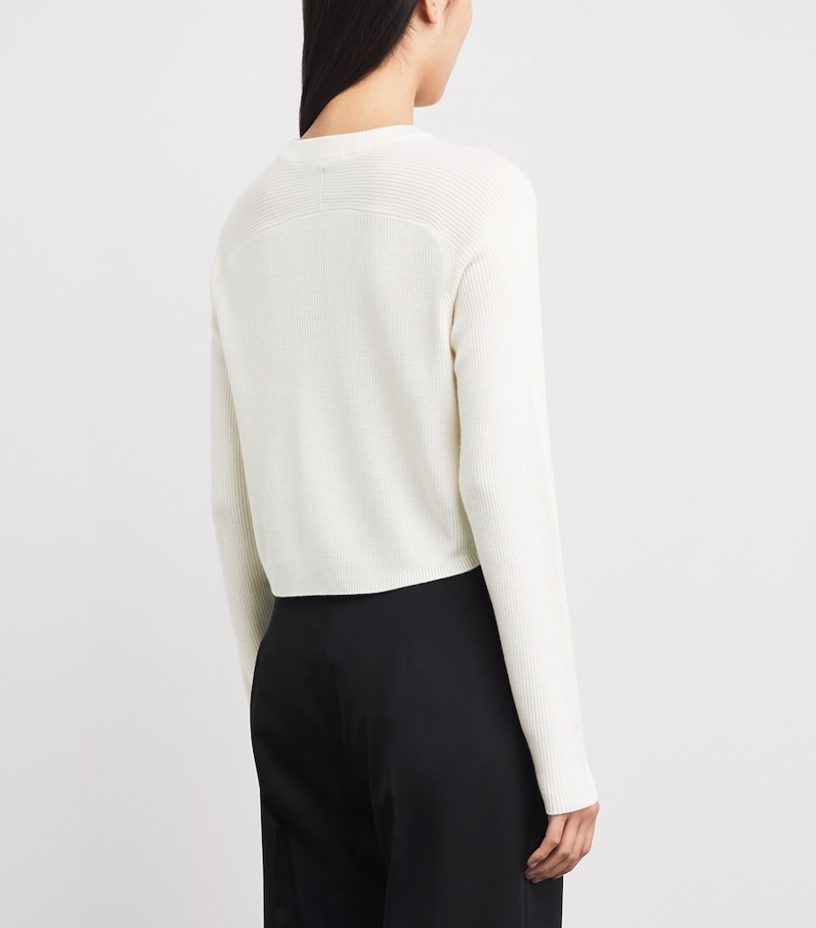 Wool Rib-Knit Bow Cardigan ECRU Image 4