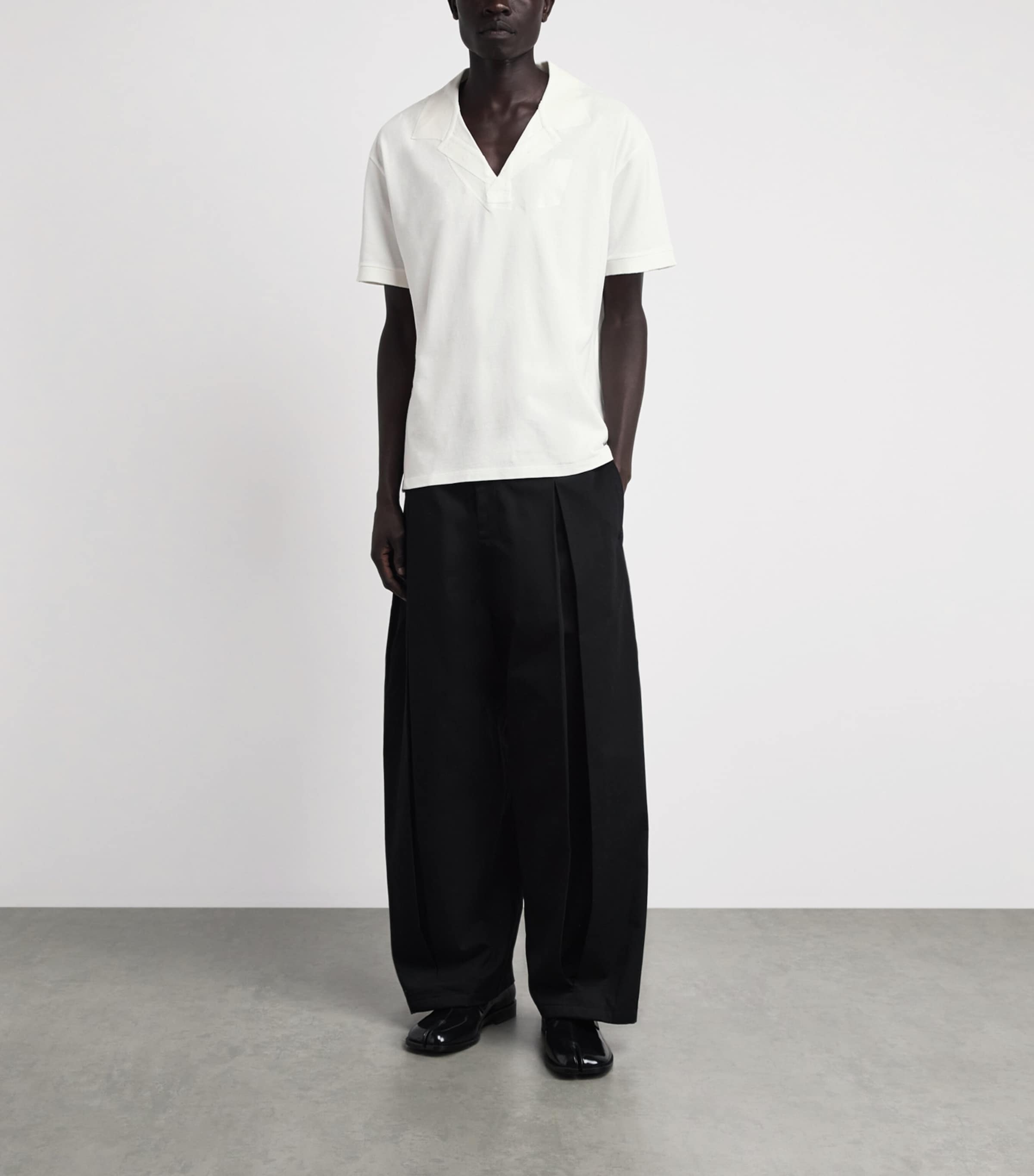 Maison Margiela Mens Cotton Open-Collar Polo Shirt Off White Image 2
