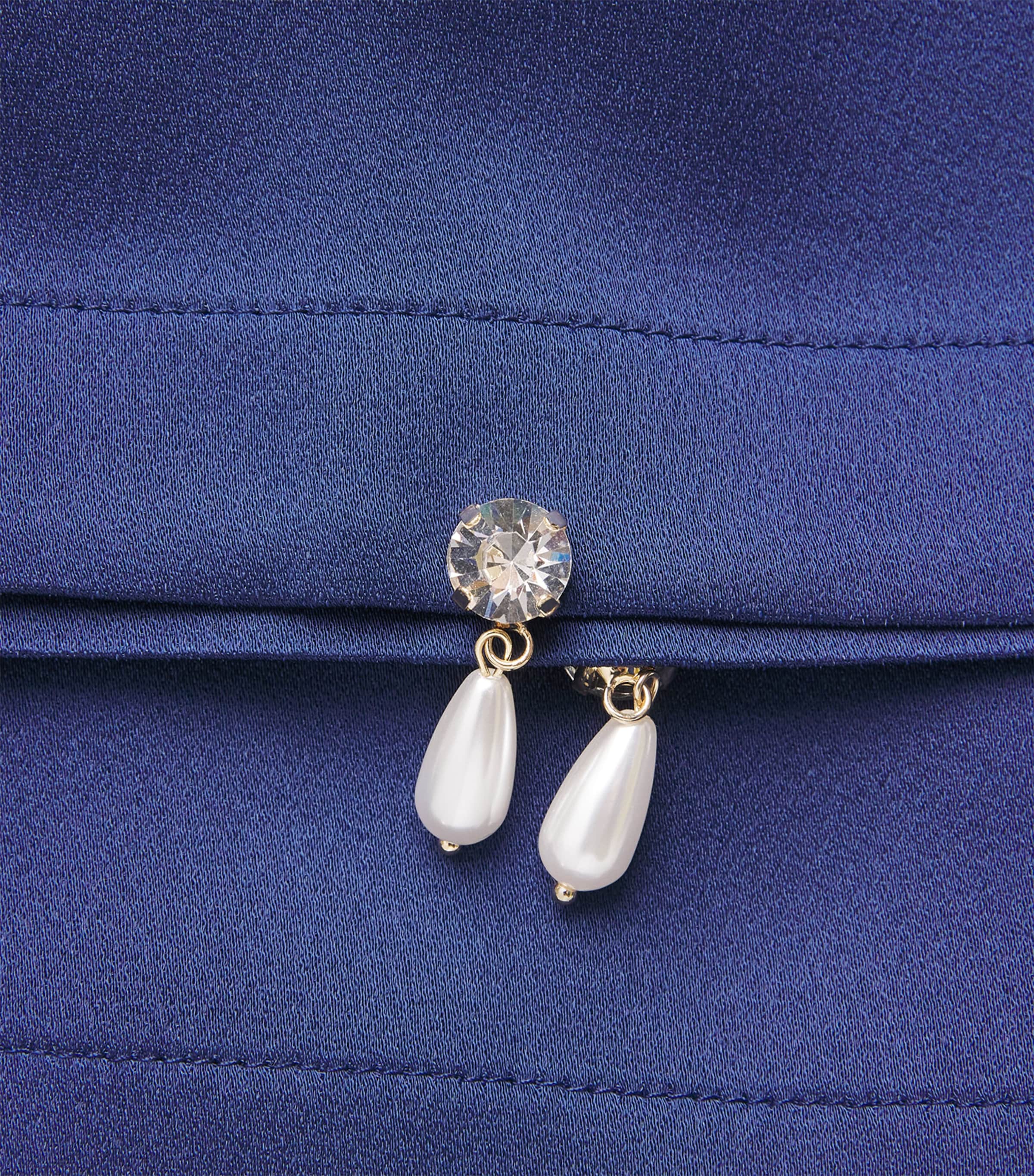 Satin Faux Pearl-Embellished Wide-Leg Trousers 4000 NAVY Image 5