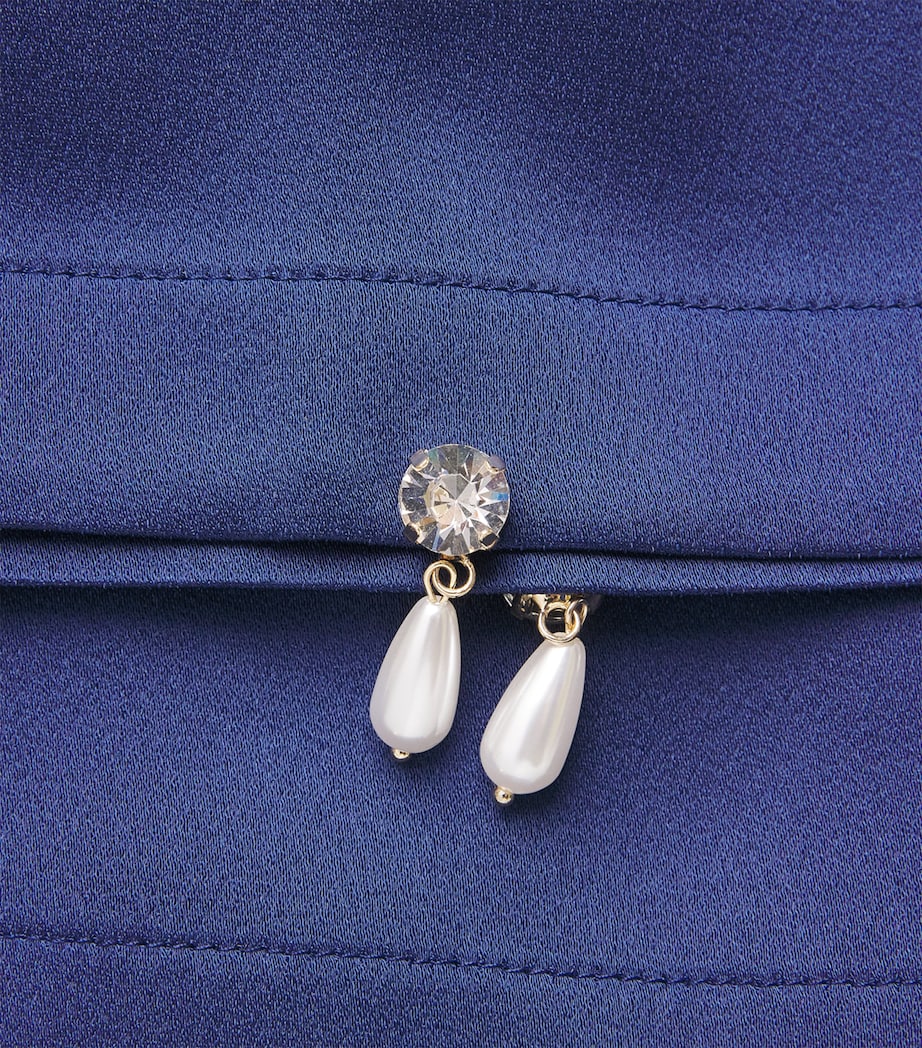 Satin Faux Pearl-Embellished Wide-Leg Trousers 4000 NAVY Image 5