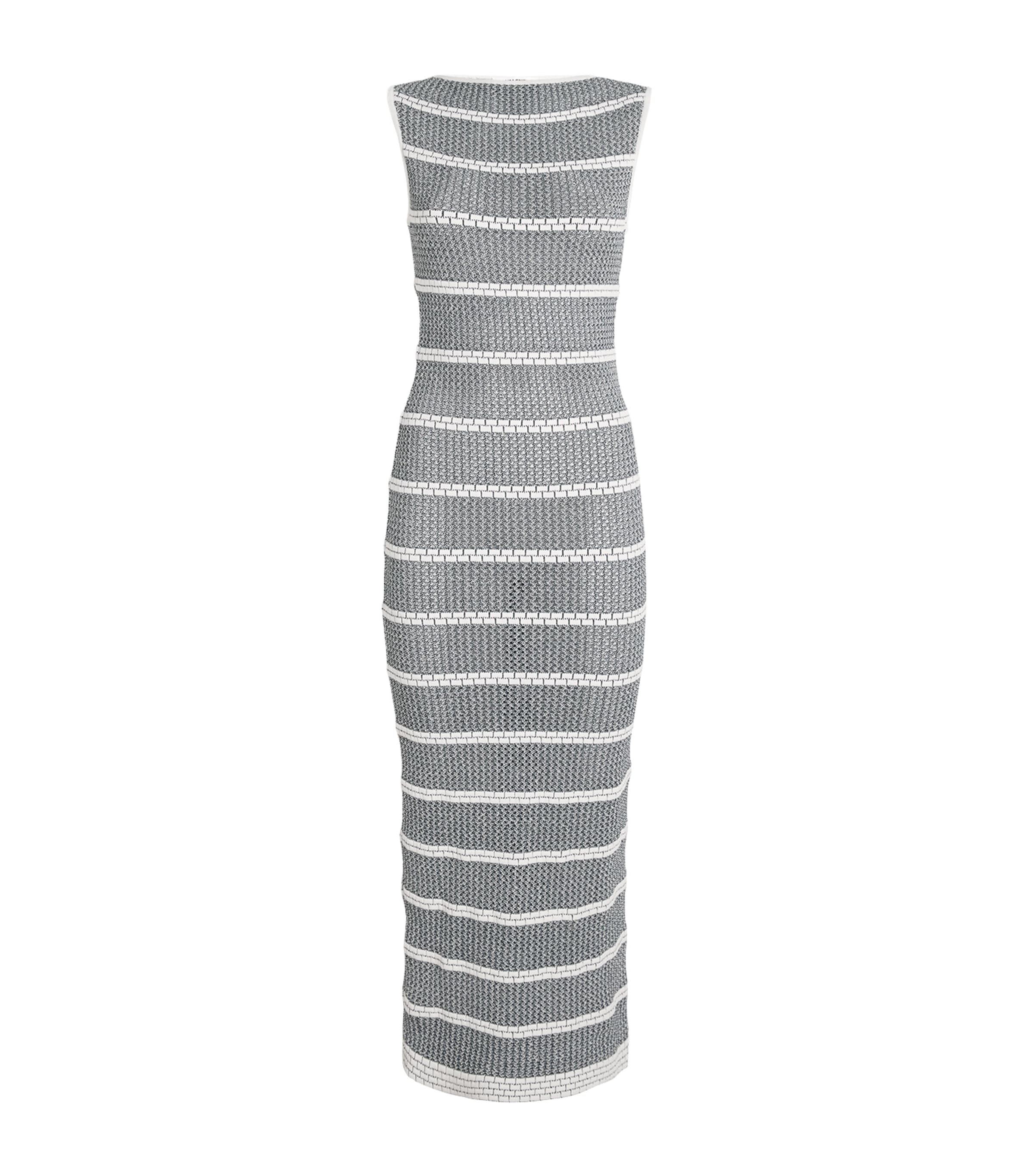 VALENTI Womens Knit Stripe Maxi Dress White Blue Image 1