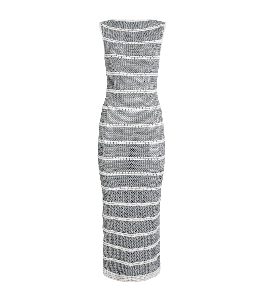 VALENTI Womens Knit Stripe Maxi Dress White Blue Image 1