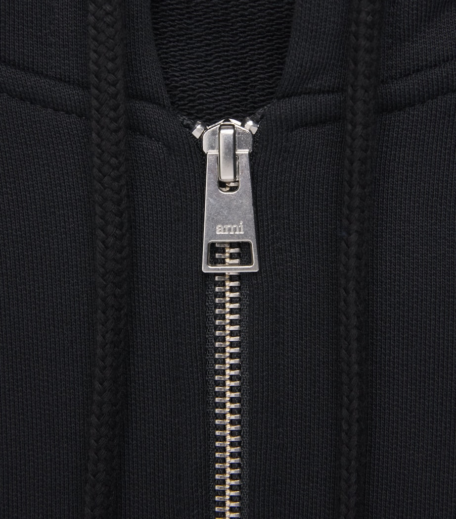 AMI Paris Mens Cotton Ami De Coeur Zip-Up Hoodie Noir/blanc Creme Image 6