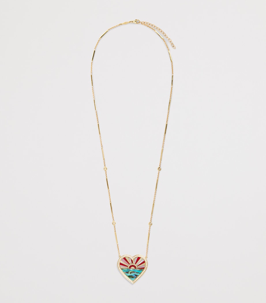 Yellow Gold, Diamond, Turquoise and Pearl Coral Sunshine Heart Necklace YELLOW GOLD Image 3