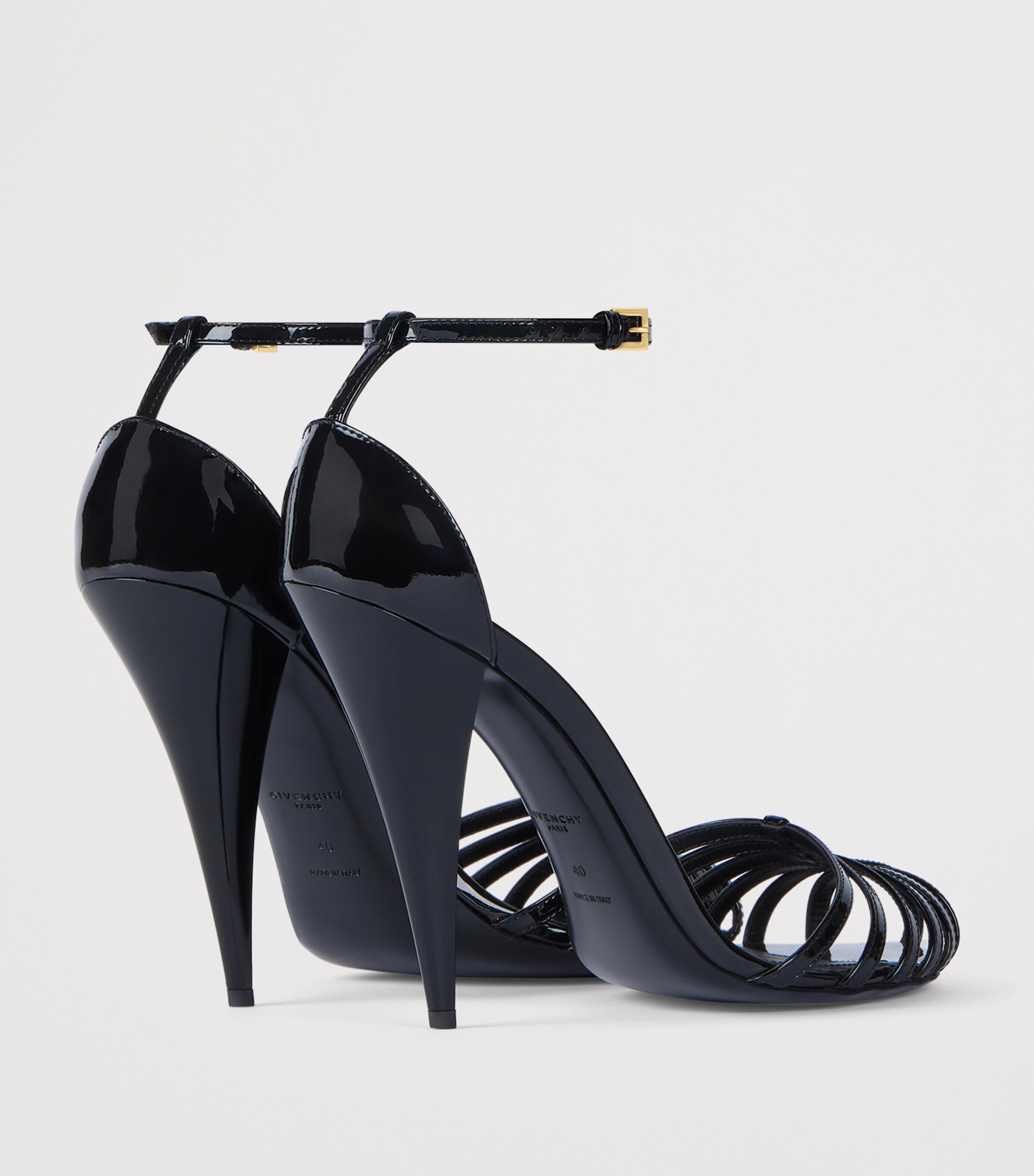 Patent Leather Caged Heeled Sandals 95 BLACK Image 5