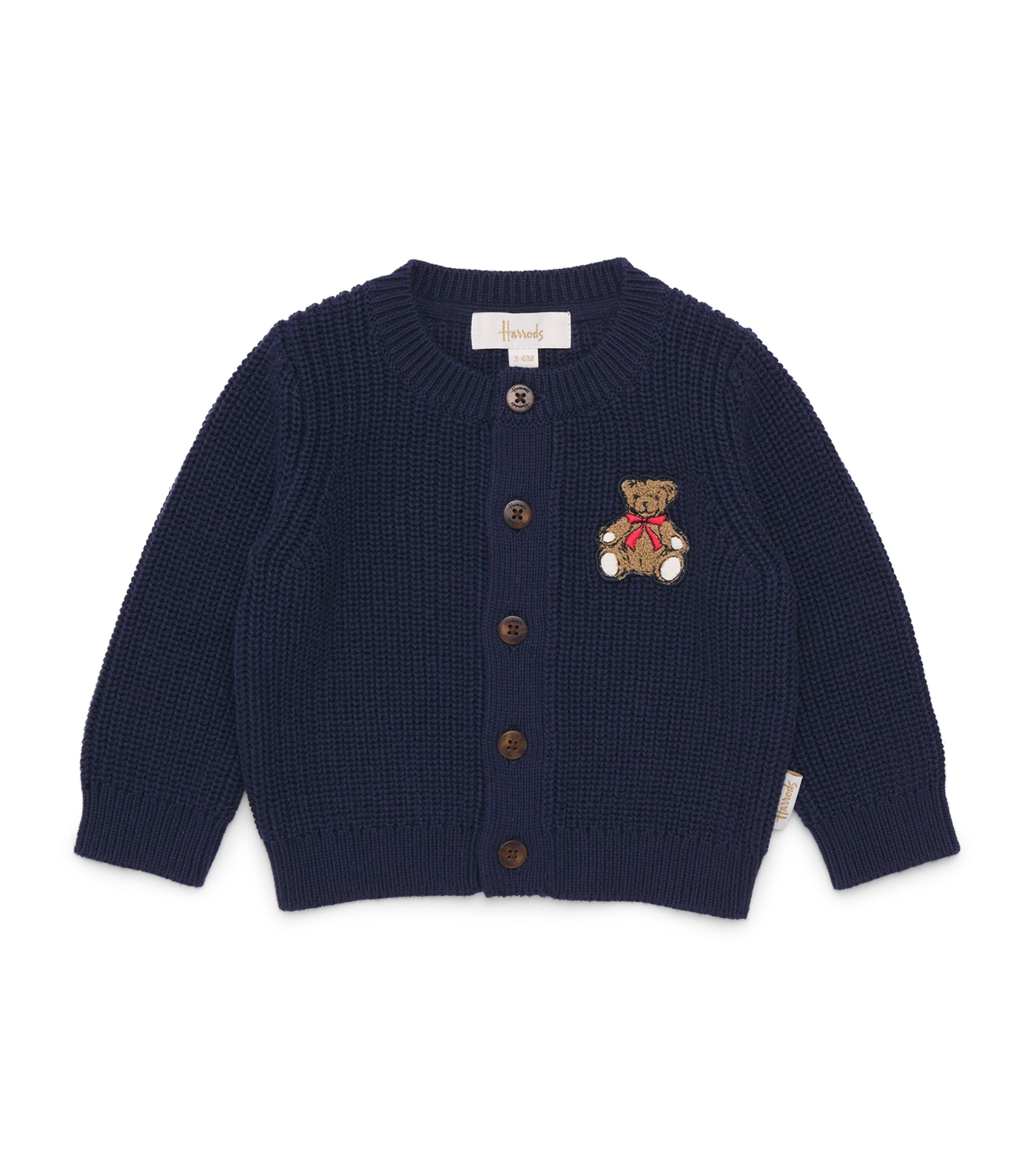 Harrods Cotton Bear Cardigan (0-18 Months) Navy Image 1