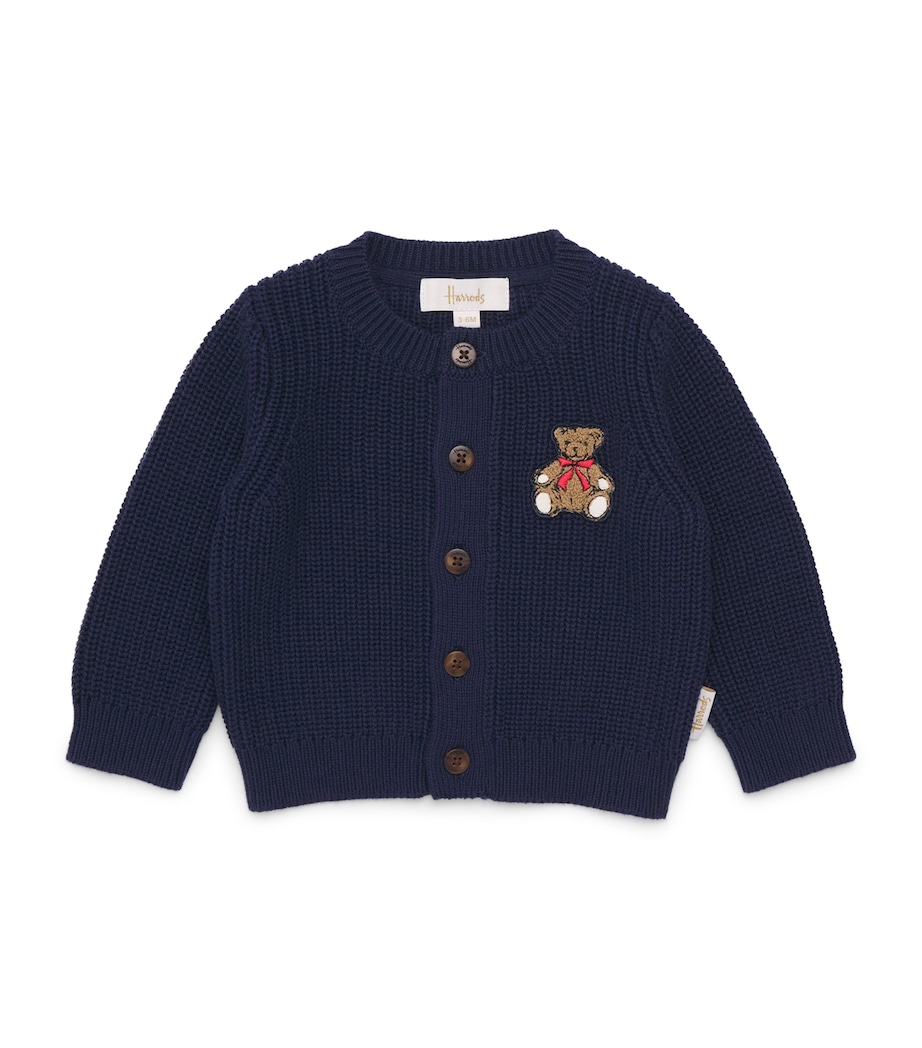 Harrods Cotton Bear Cardigan (0-18 Months) Navy Image 1
