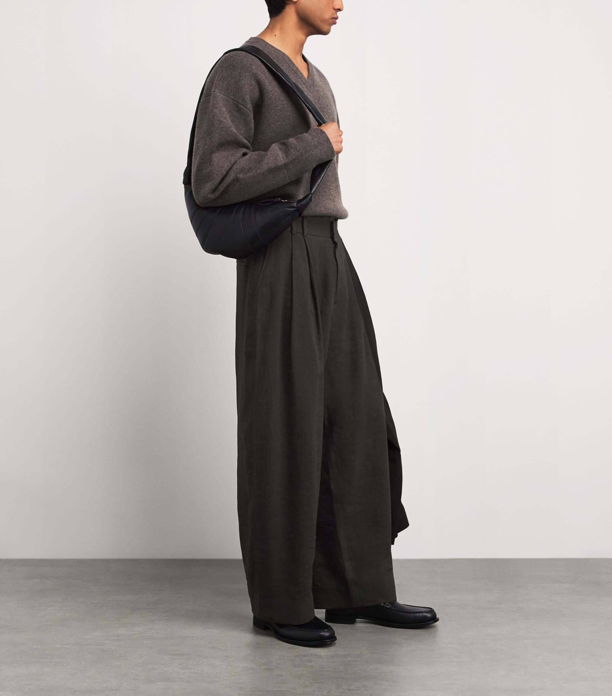 Herringbone Pleated Wide-Leg Trousers ESPRESSO Image 2