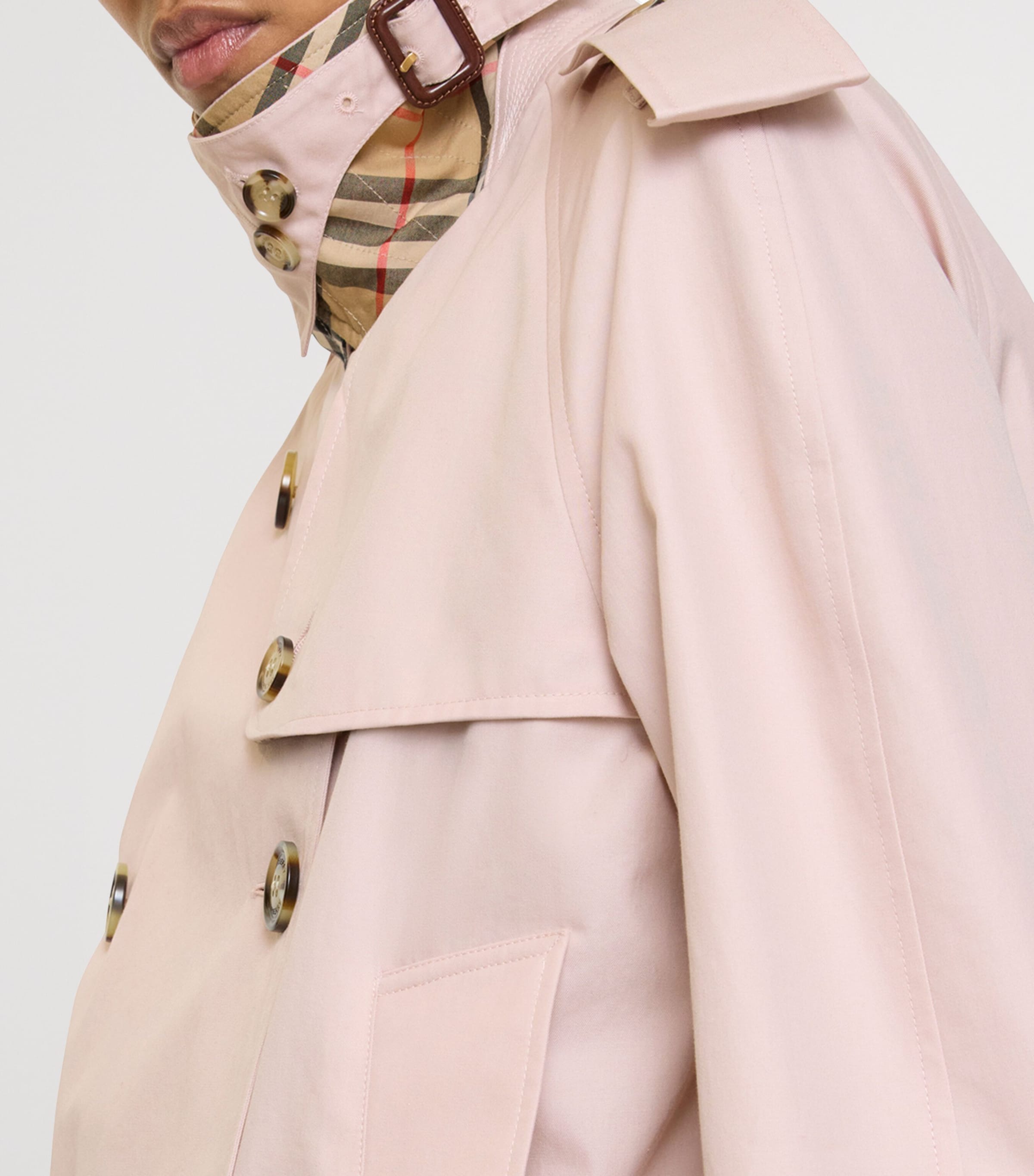 Burberry Womens Cotton Cropped Mayfair Trench Jacket Pale Sugar Pink Image 5