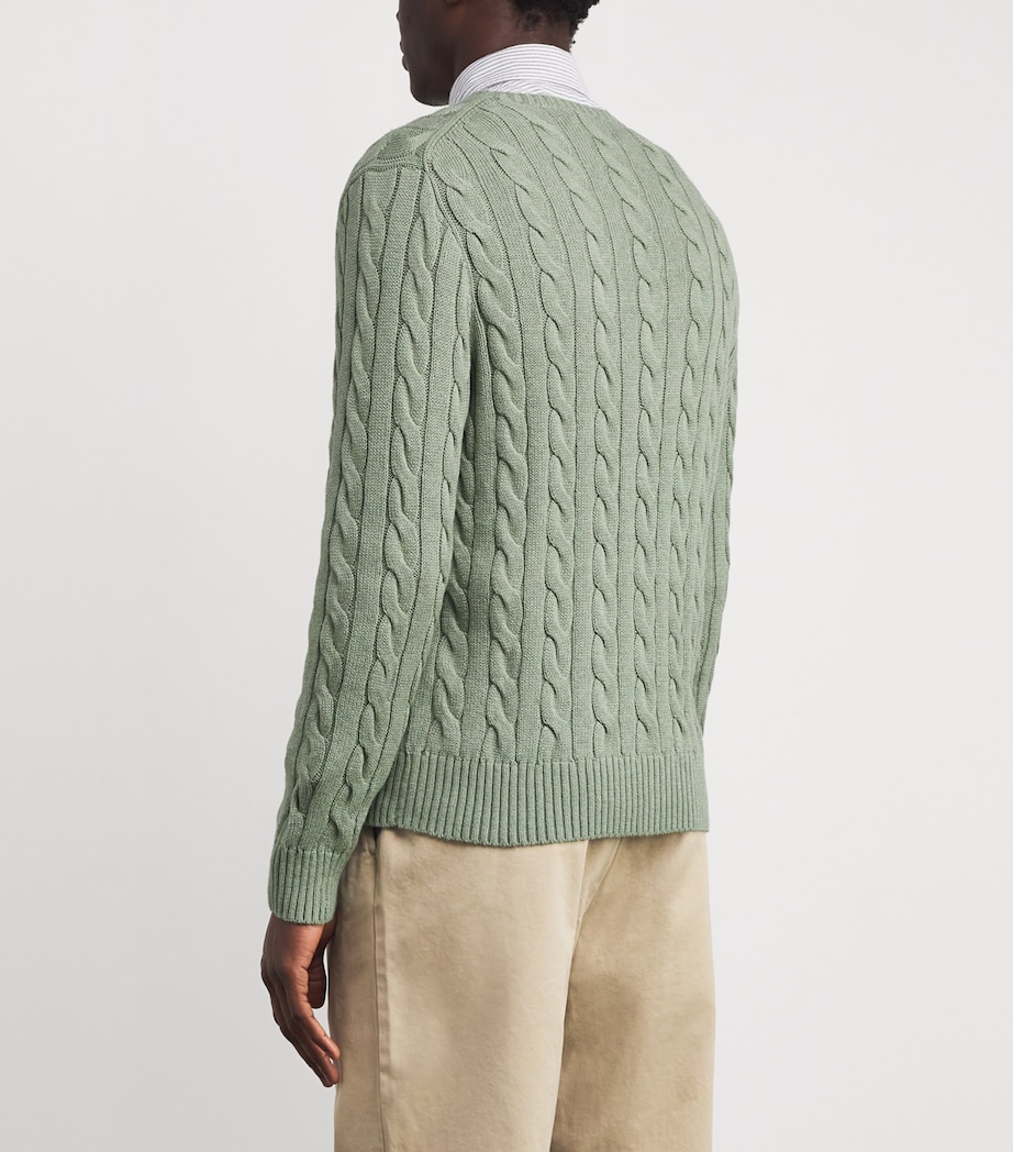 Cotton Cable-Knit Sweater GREEN HEATHER Image 4