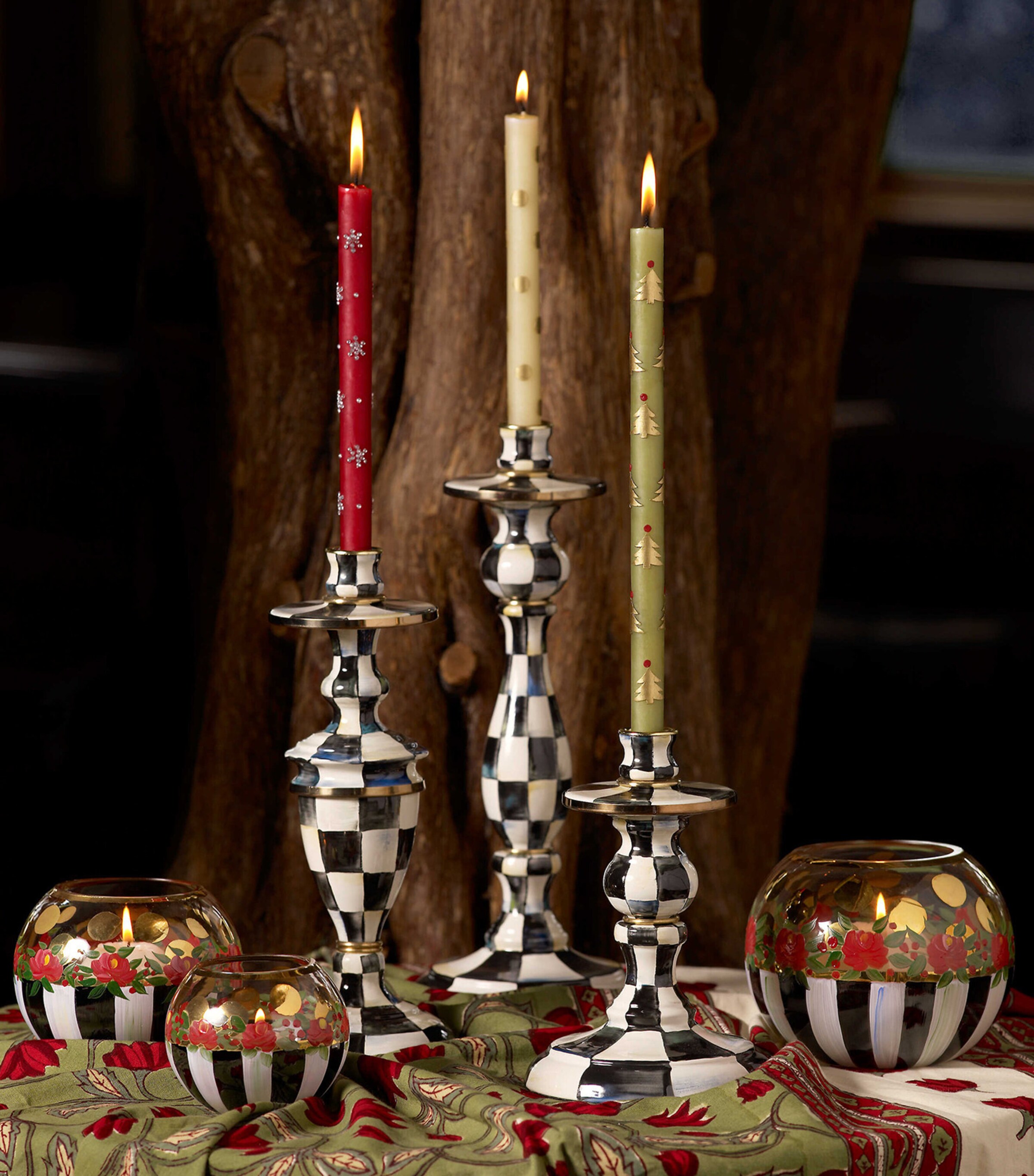 MacKenzie-Childs Large Courtly Check Candlestick (35.5cm) Black Image 2