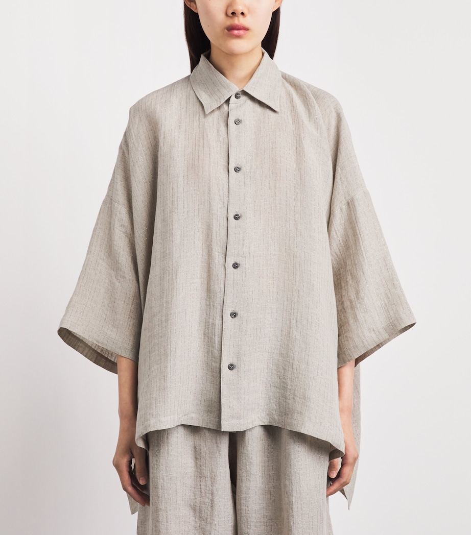 Eskandar Womens Linen-Blend Stripe Shirt Natural Image 4