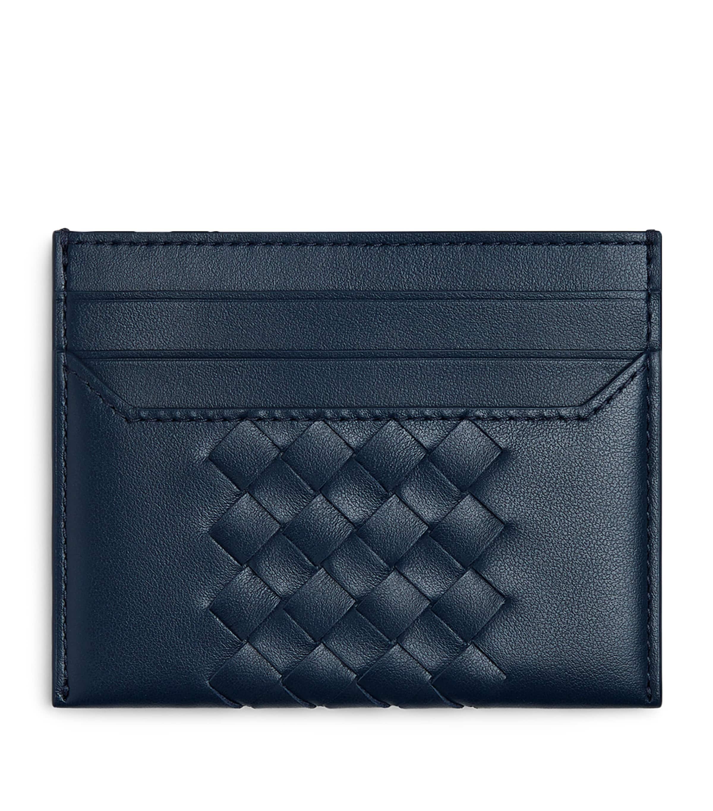 Bottega Veneta Leather Intrecciato Avenue Card Holder In Blue