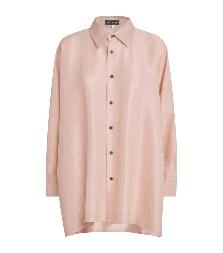 Eskandar Womens Silk Plissé Wide A-Line Shirt Rosepowder Image 1