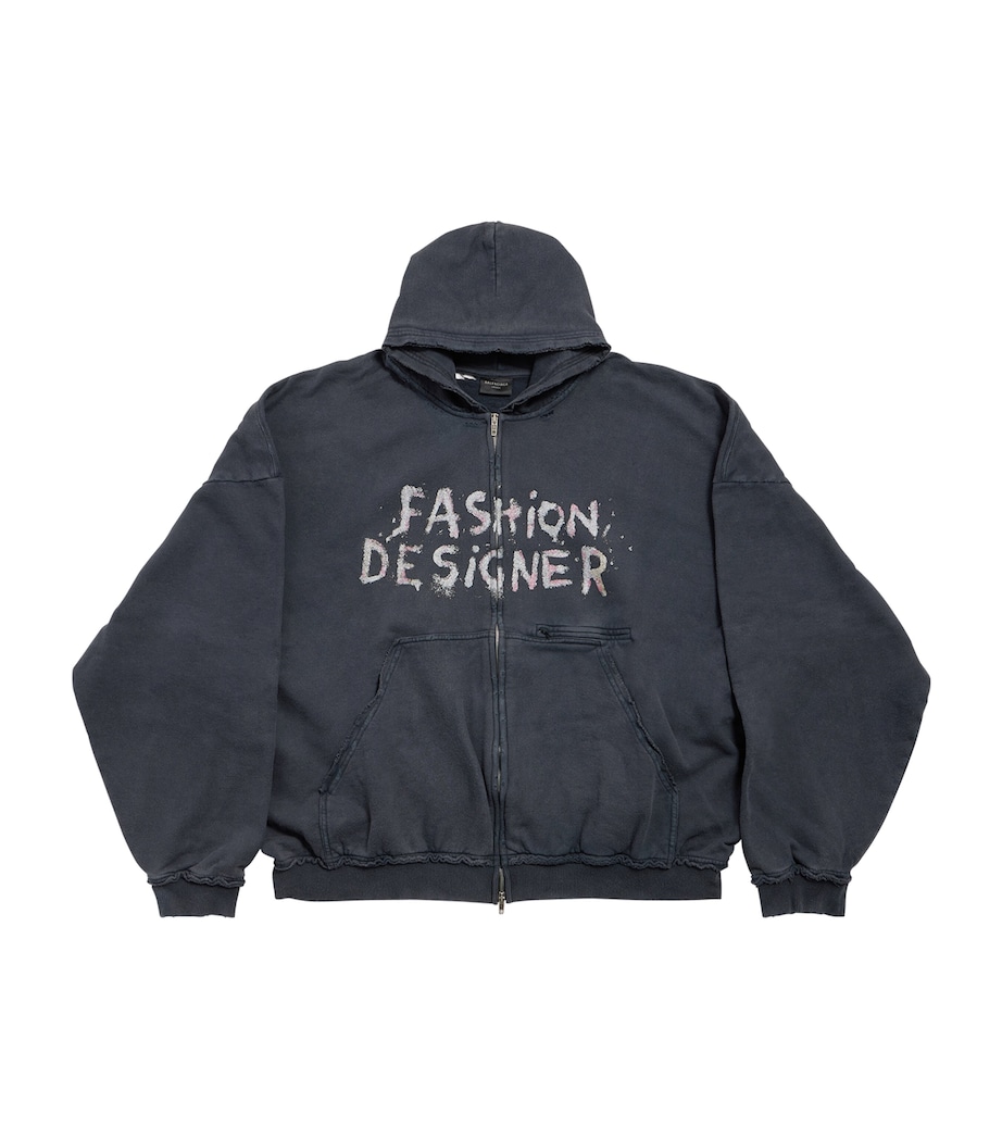 Balenciaga Black Cotton Fashion Designer Zip-Up Hoodie Harrods UK