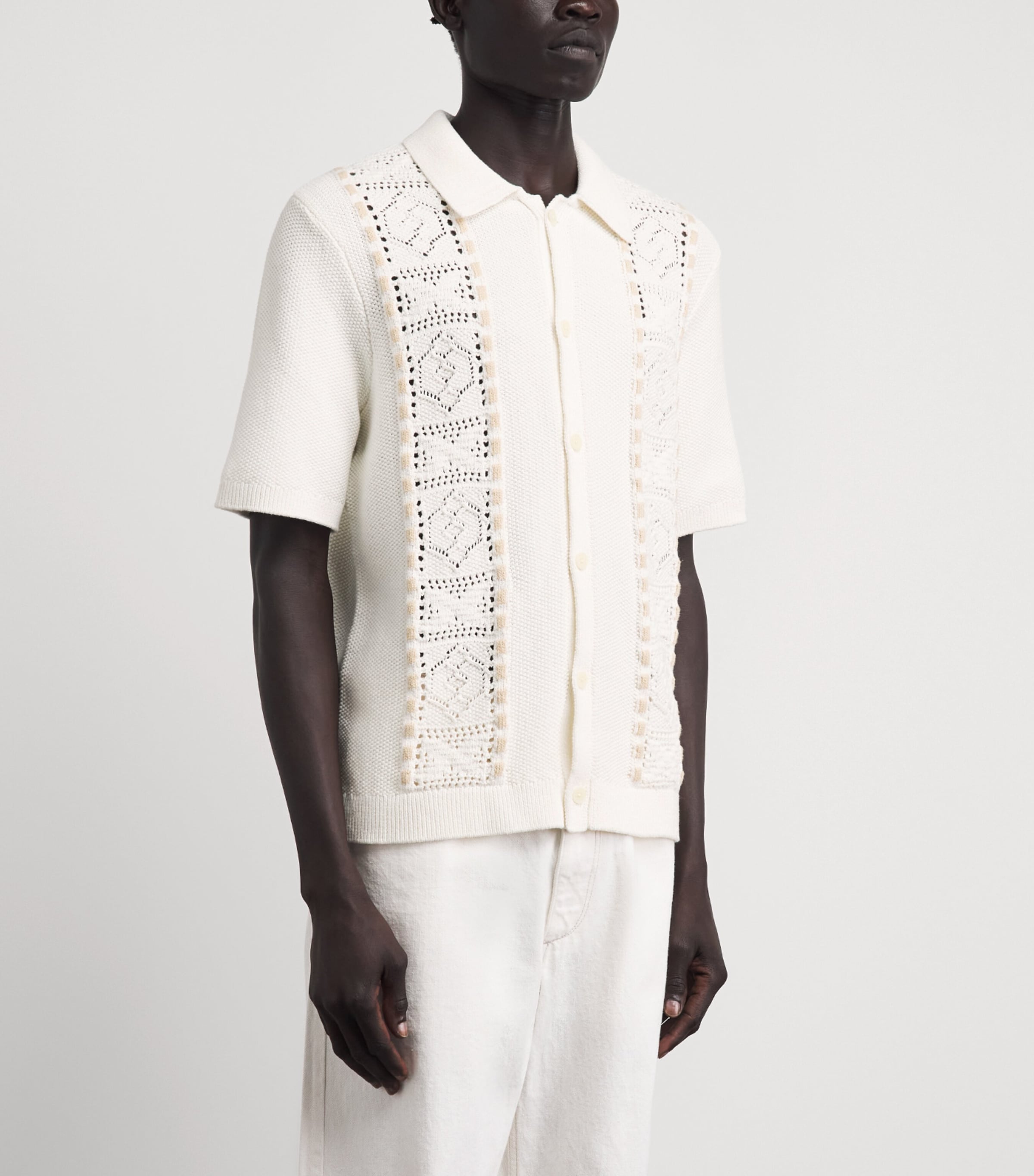 Wax London Mens Cotton Knitted Tellaro Shirt Ecru Image 4