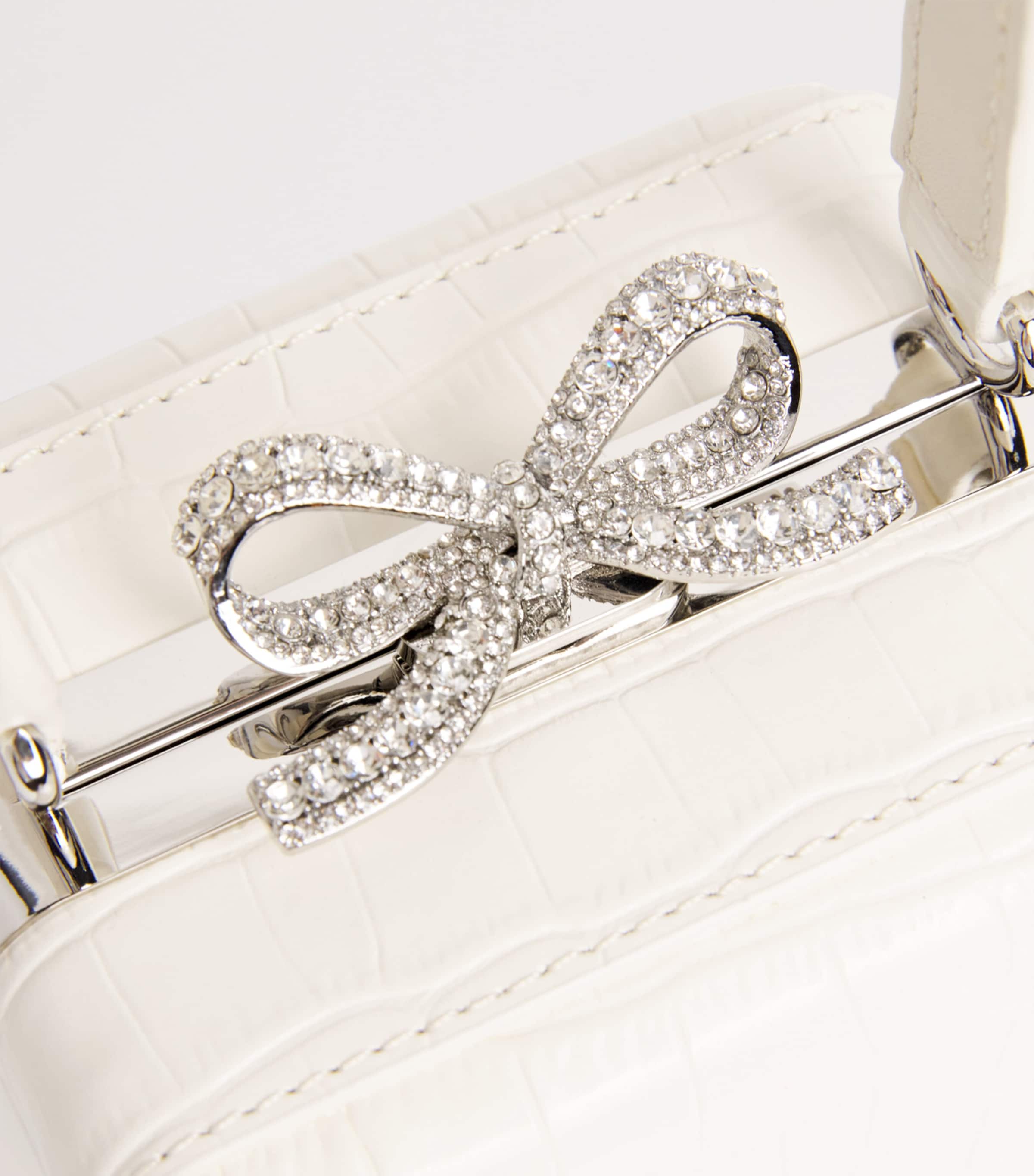 Mini Croc-Embossed Leather Top-Handle Bag CREAM Image 4