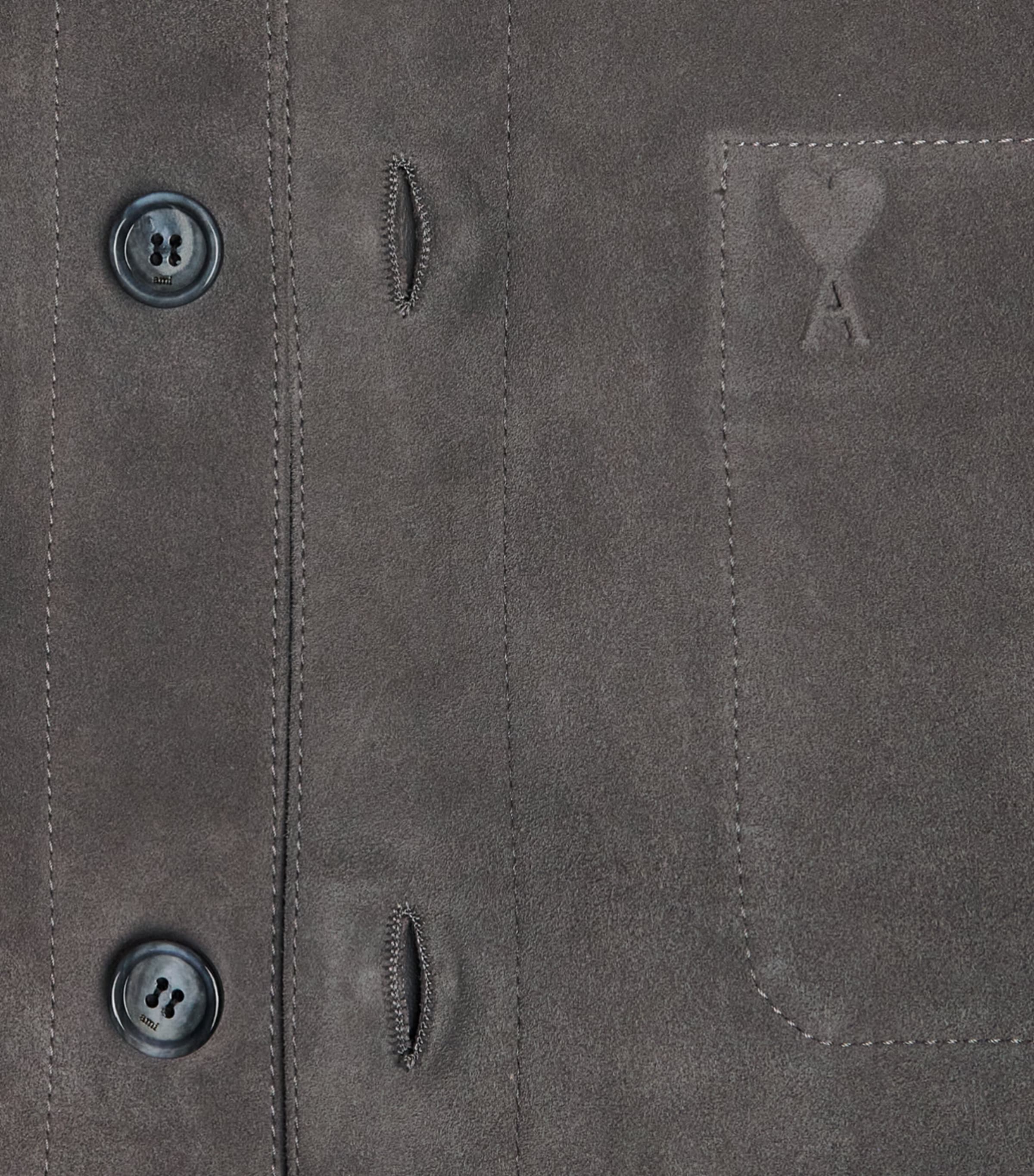 AMI Paris Mens Suede Logo Jacket Carbone Image 6
