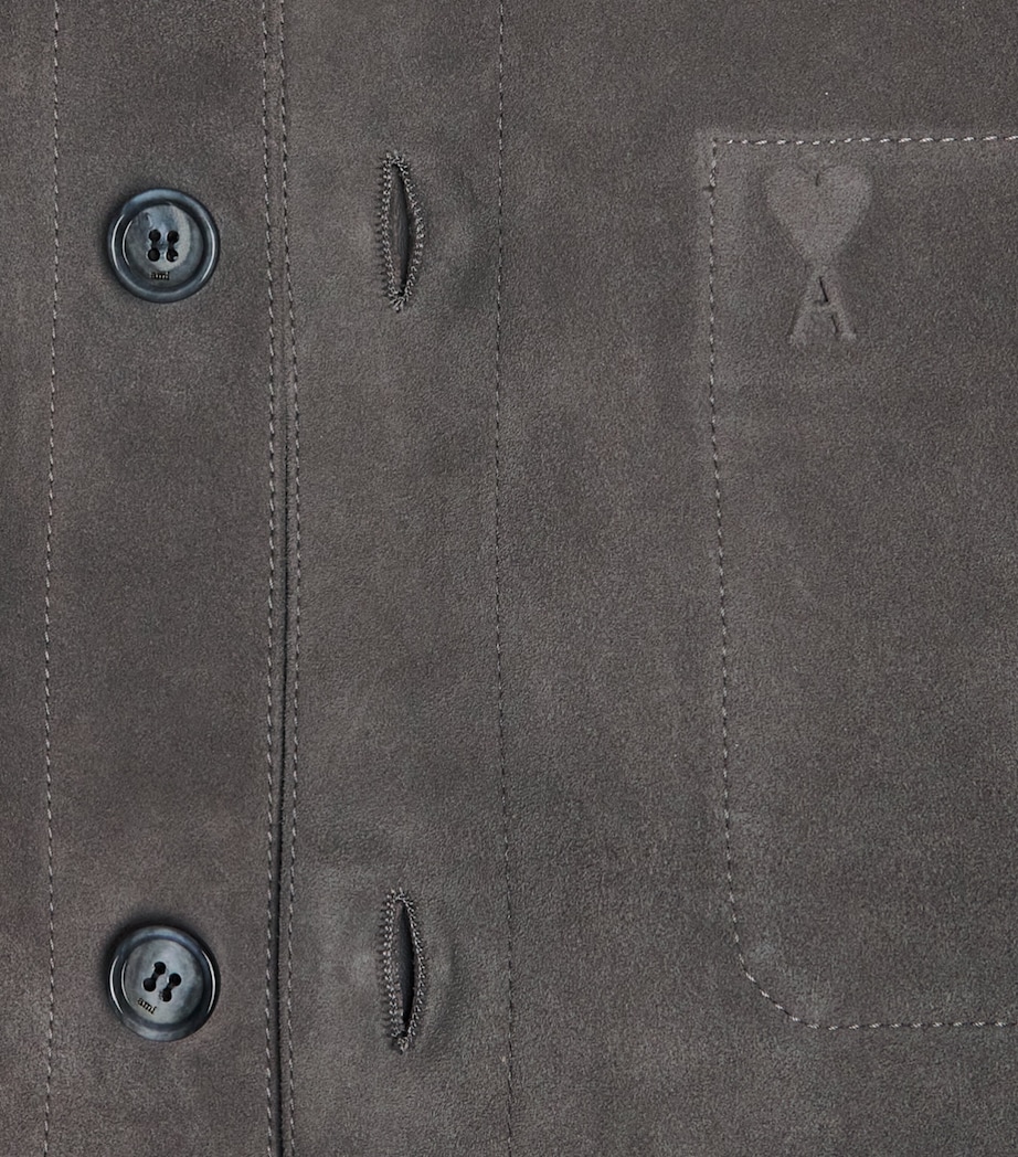 AMI Paris Mens Suede Logo Jacket Carbone Image 6