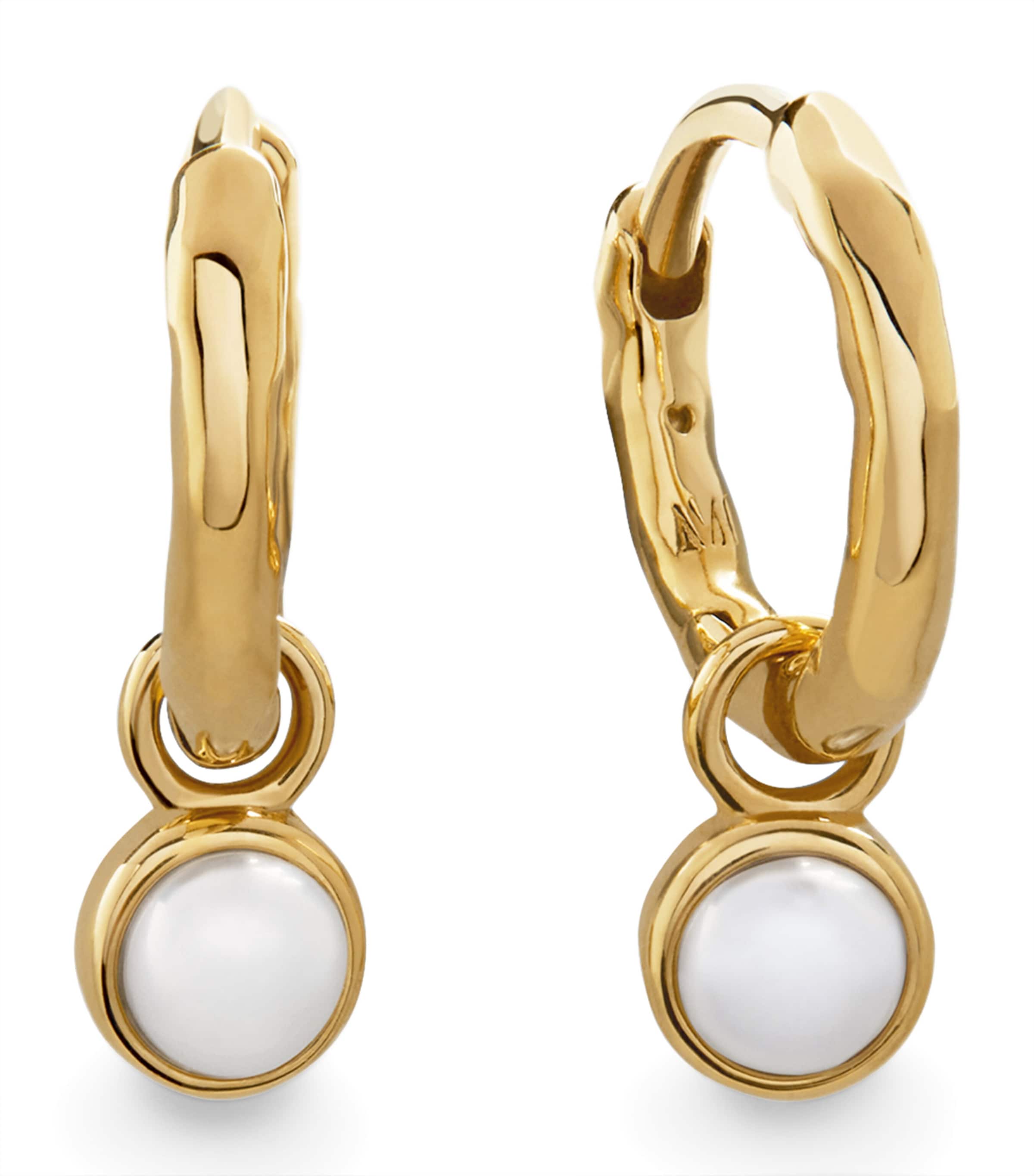 Monica Vinader Mini Gold Vermeil and Freshwater Pearl MV Siren Huggie Earrings Gold Vermeil Image 1