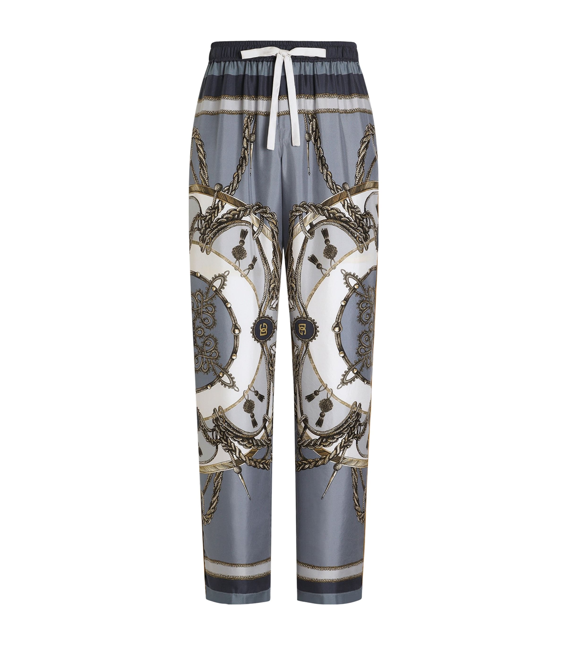 Dolce&Gabbana Mens Silk Twill Printed Trousers Corde/nappe F. Image 1