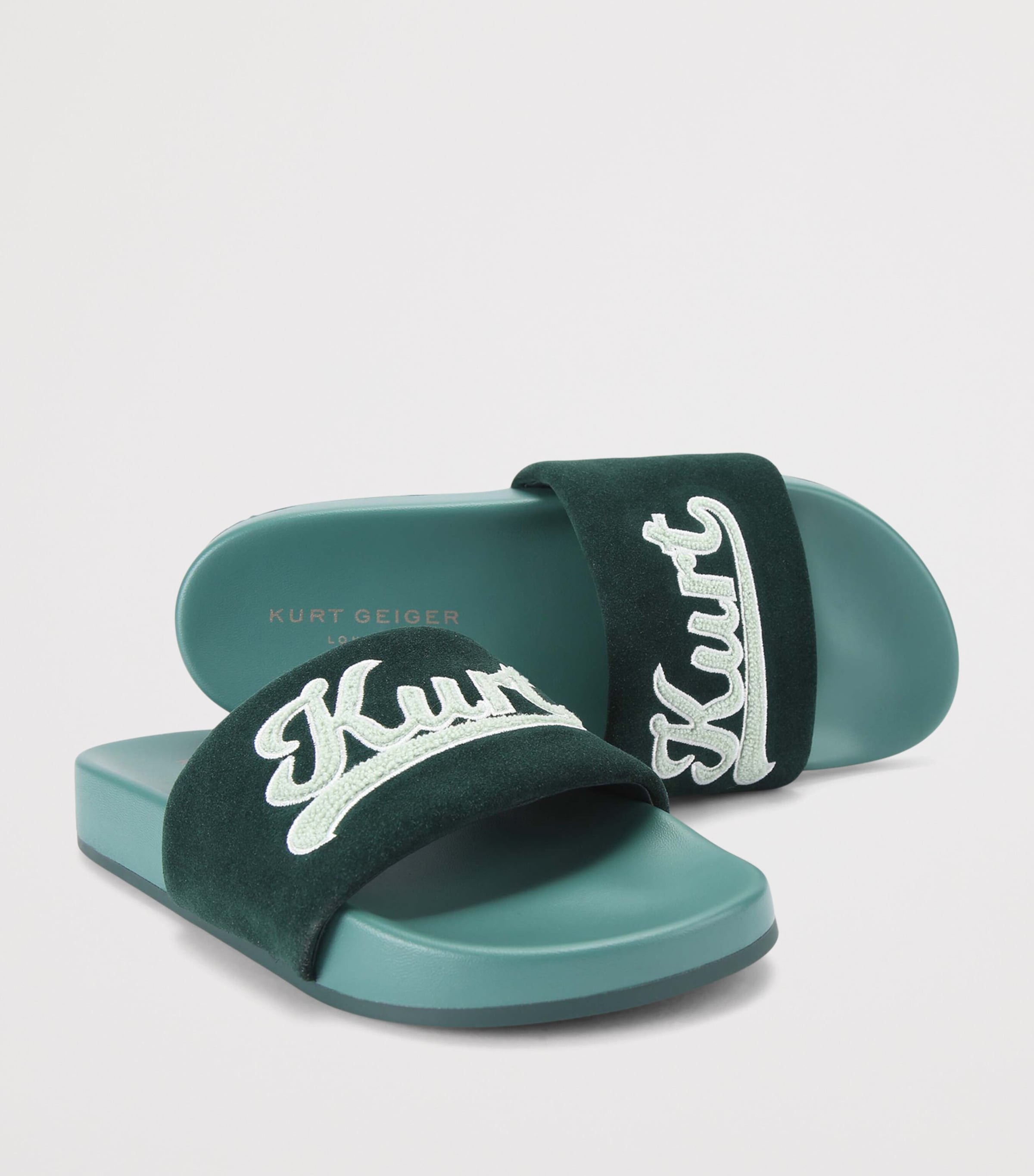 Suede Script Slides DARK GREEN Image 2