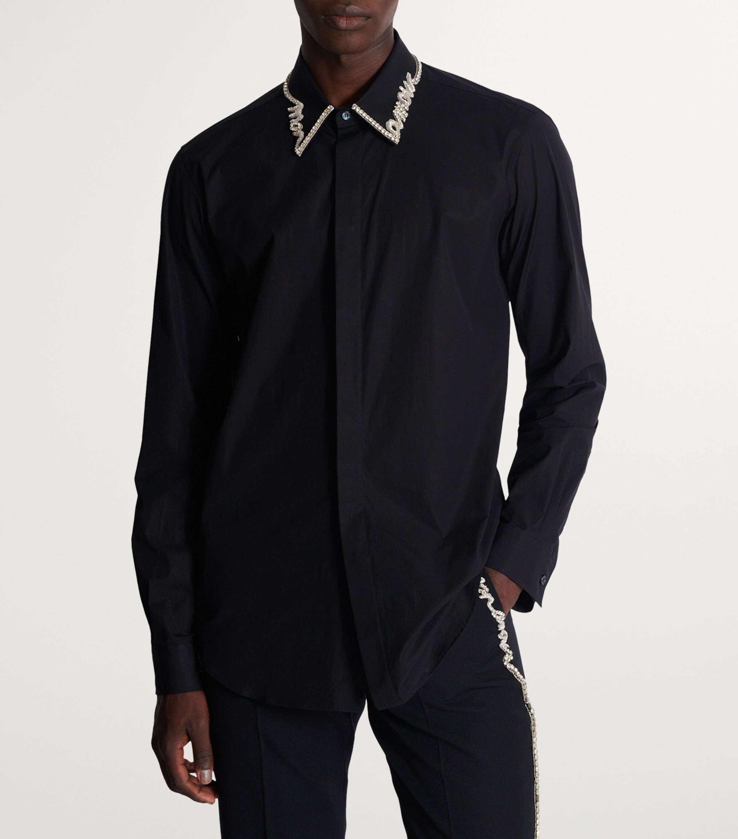 Balmain Mens Cotton Poplin Embroidered Shirt Ehv Noir/cristal Image 7
