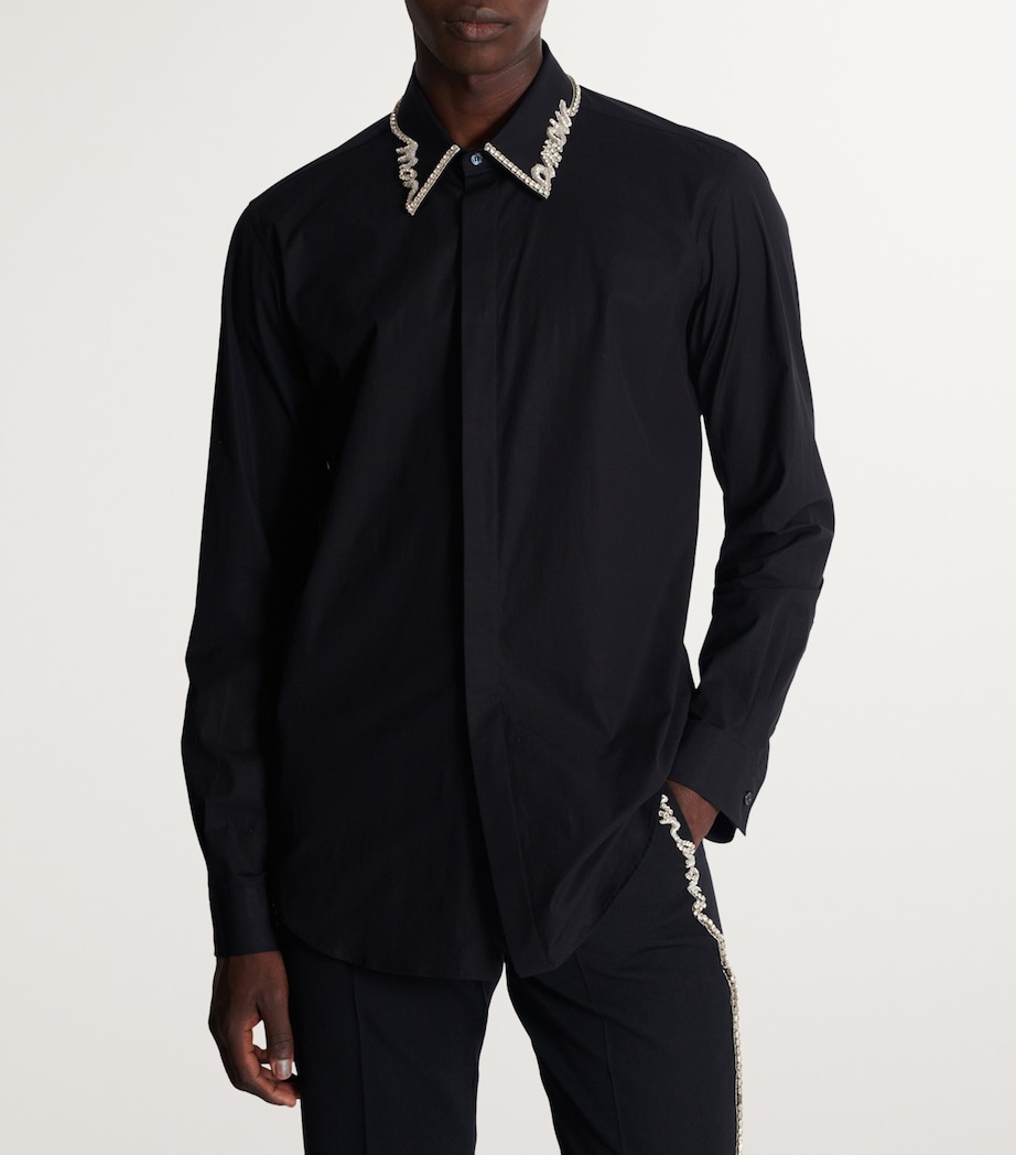 Balmain Mens Cotton Poplin Embroidered Shirt Ehv Noir/cristal Image 7