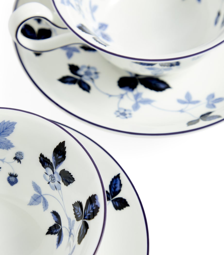 Set of 2 Wild Strawberry Inky Blue Teacups and Saucers MULTI Image 3