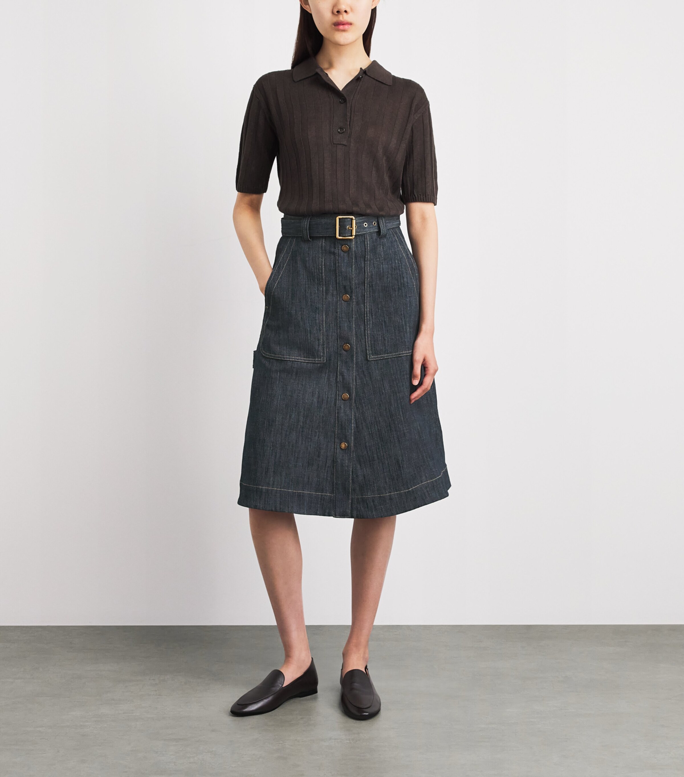 Moncler Womens Denim Belted Midi Skirt Image 2