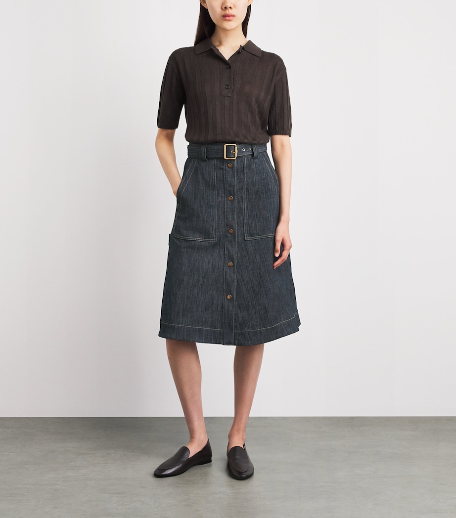 Moncler Womens Denim Belted Midi Skirt Image 2