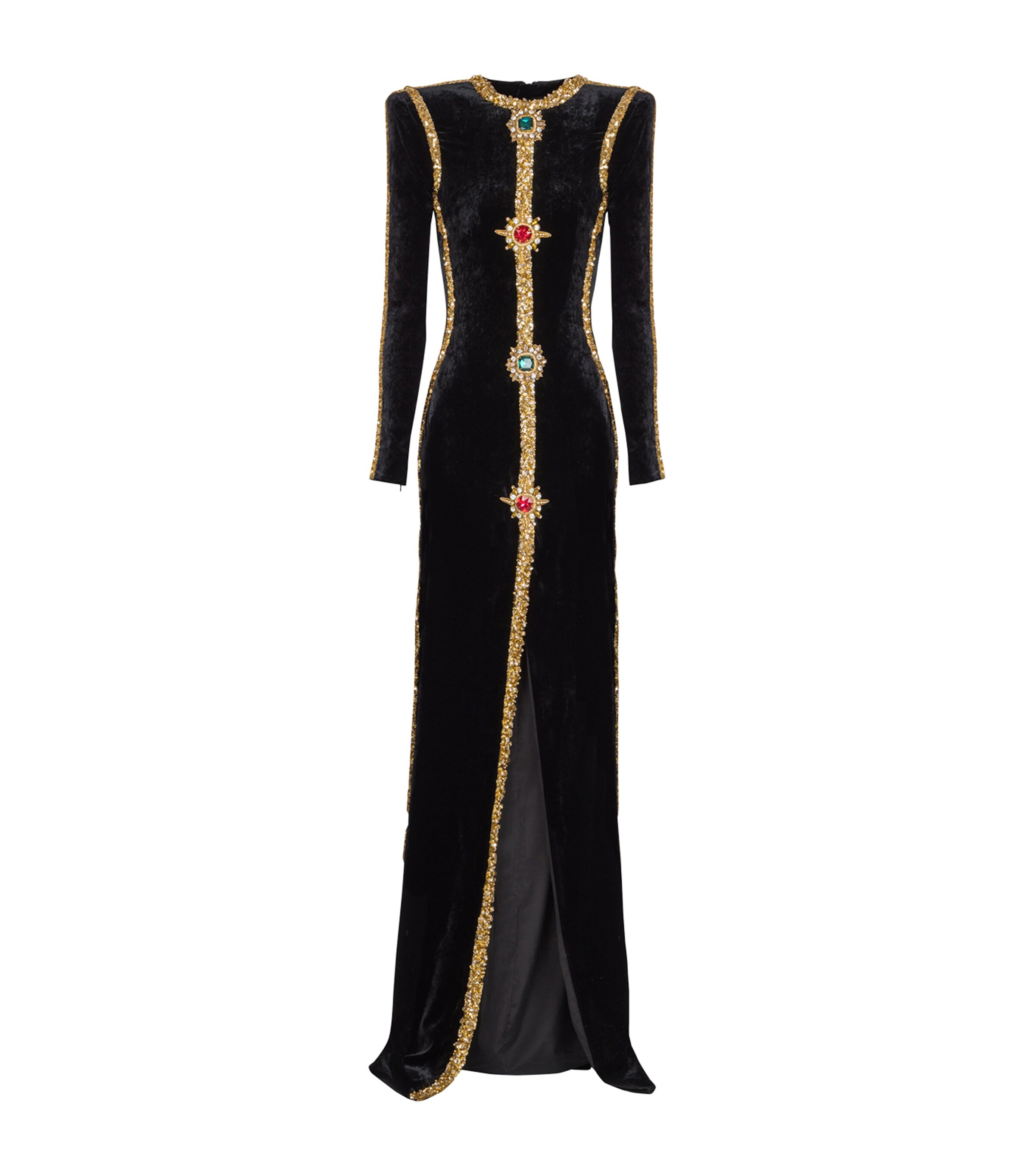 Balmain Womens Velvet Embellished Gown Ead Noir/or Image 1