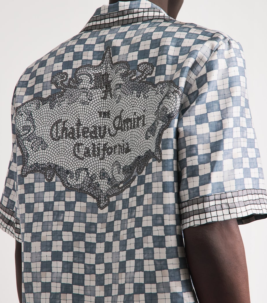 AMIRI Mens Silk Château Crest Bowling Shirt Steel Image 3