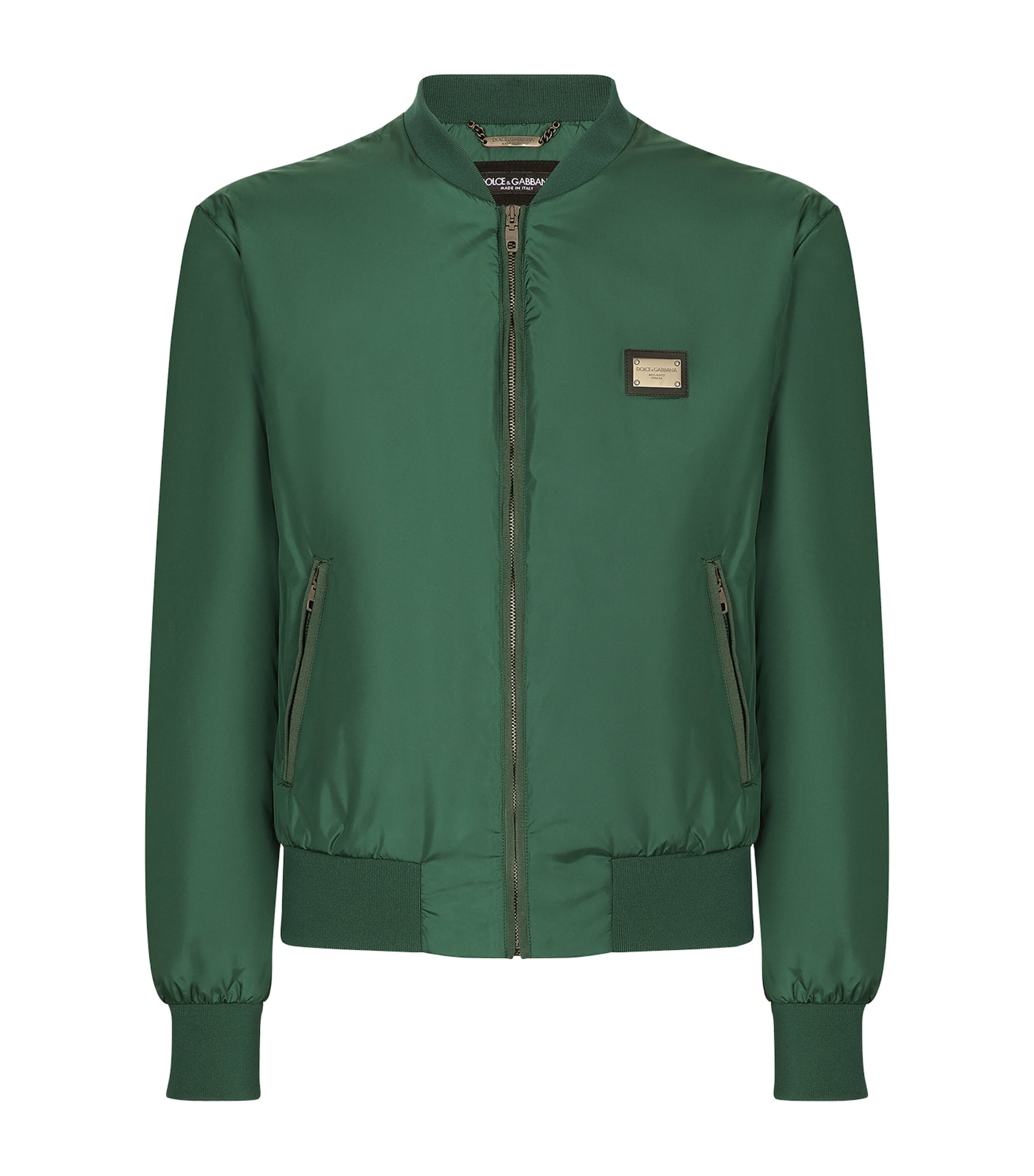 Dolce & Gabbana Nylon Jacket With Branded Tag In Green