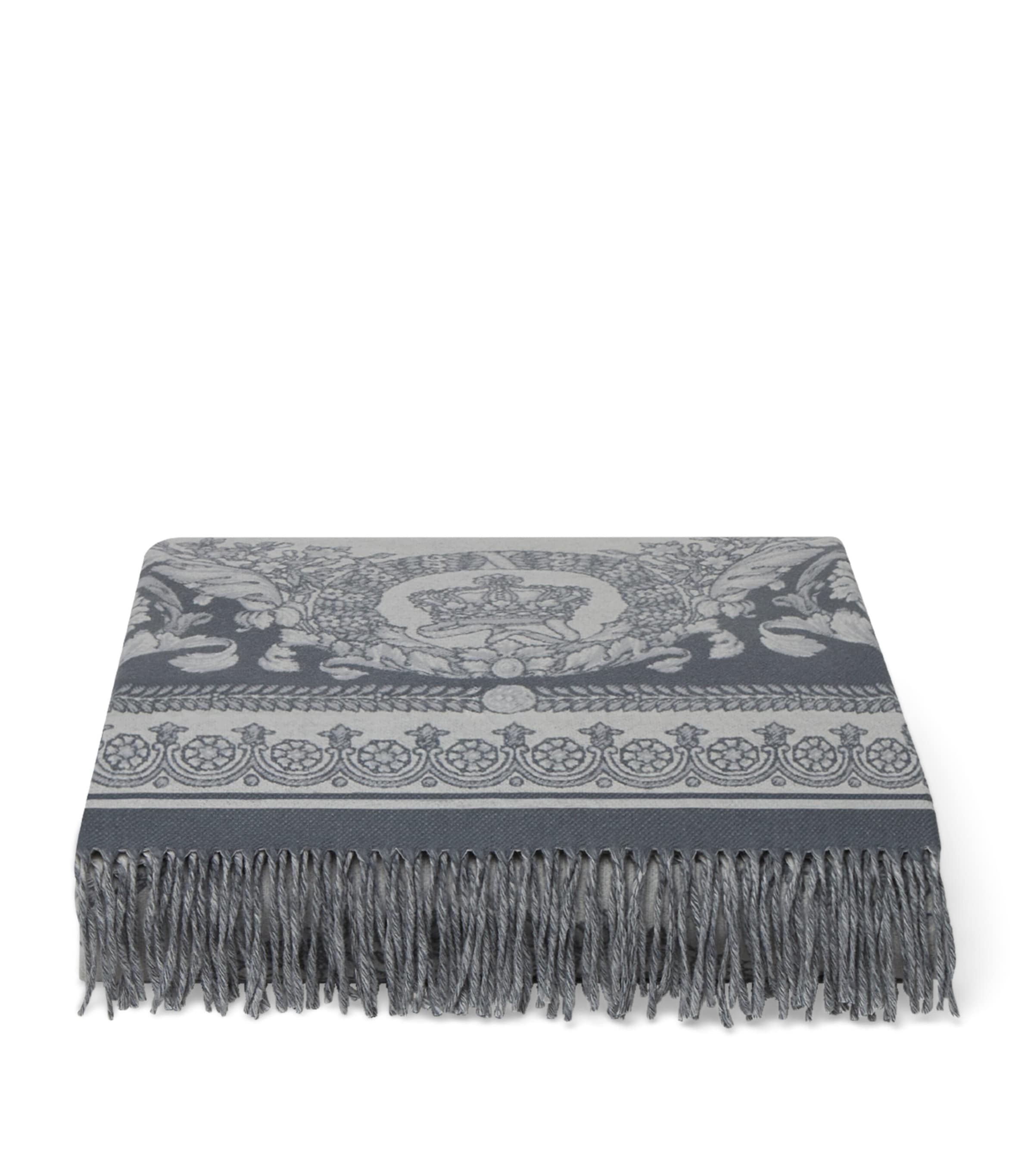 Versace Wool-cashmere Crete De Fleur Throw In Silver
