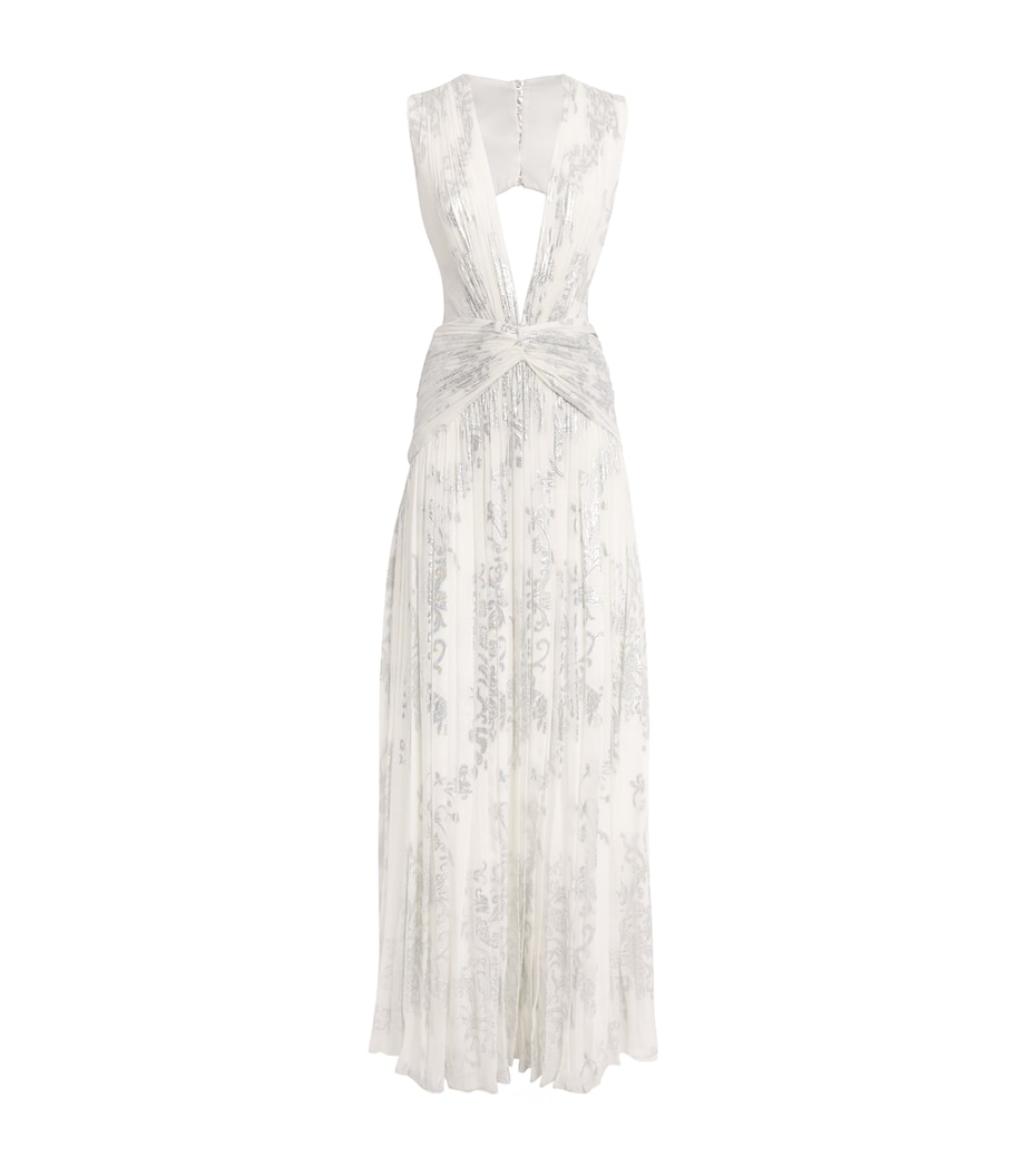 Costarellos Womens Silk-Blend Floral Amalia Maxi Dress Off White Silver Image 1