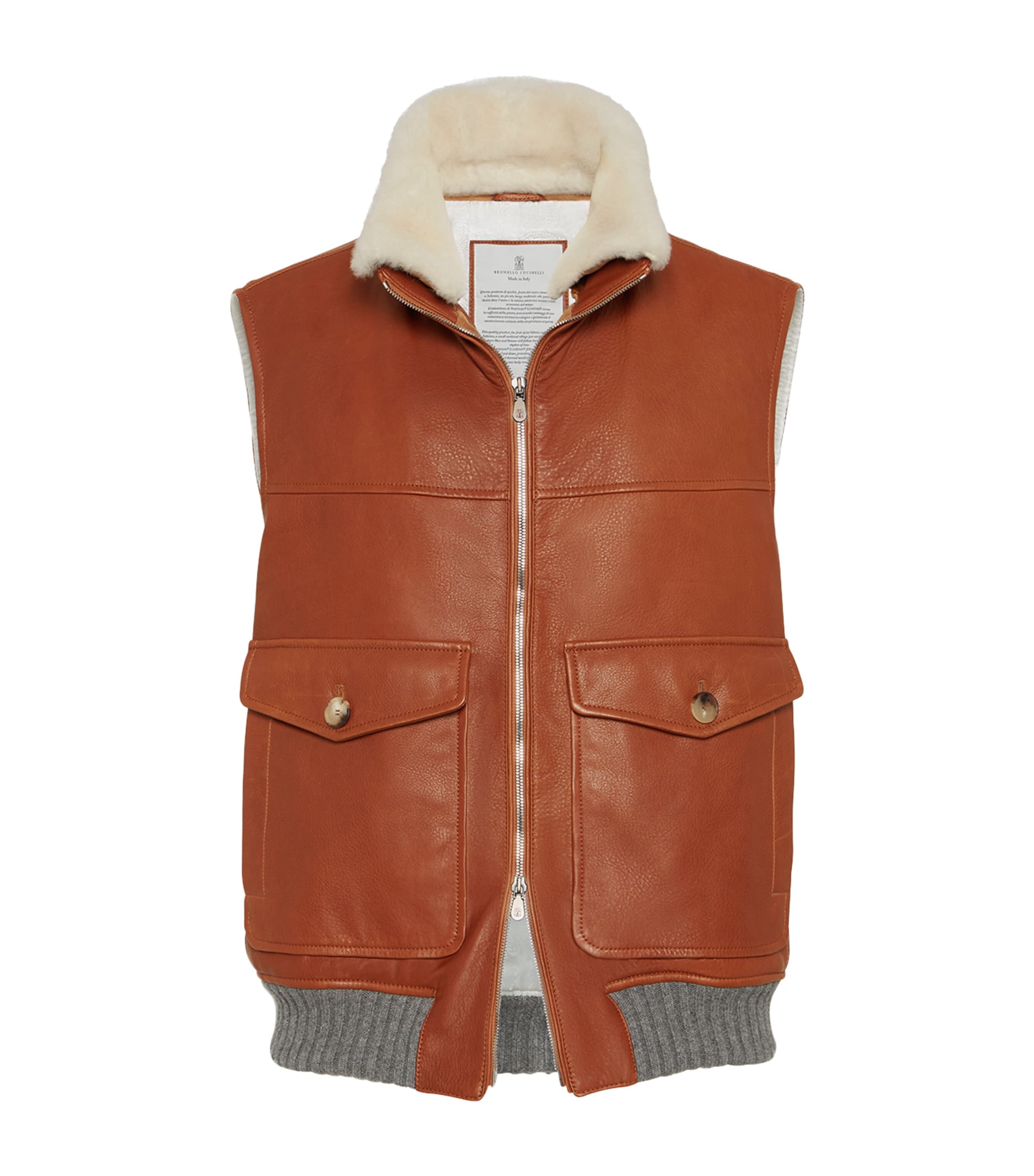 Leather Shearling-Trim Padded Gilet C4415 Image 1