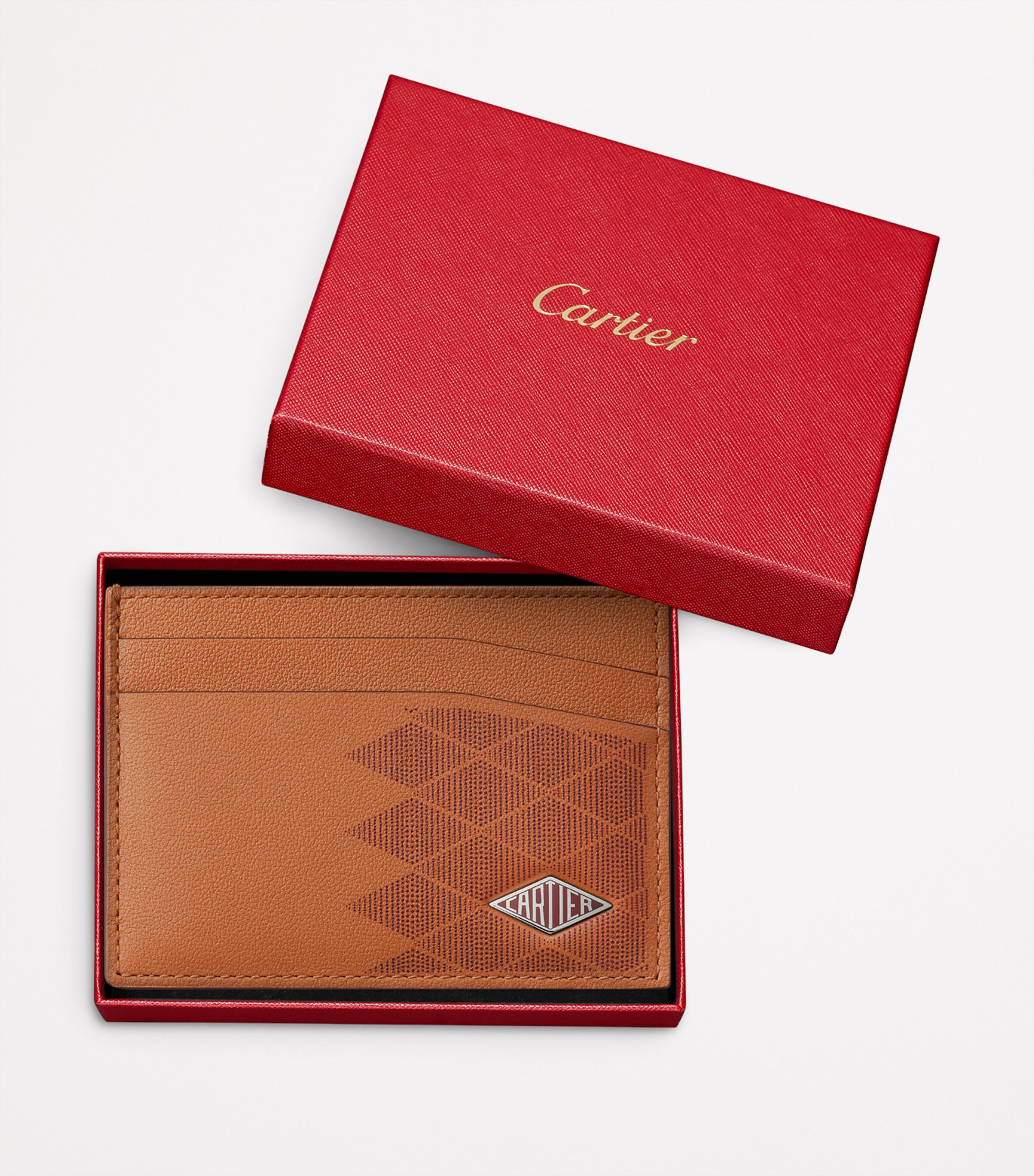 Leather Losange Card Holder CARAMEL AND BURGUNDY Image 3