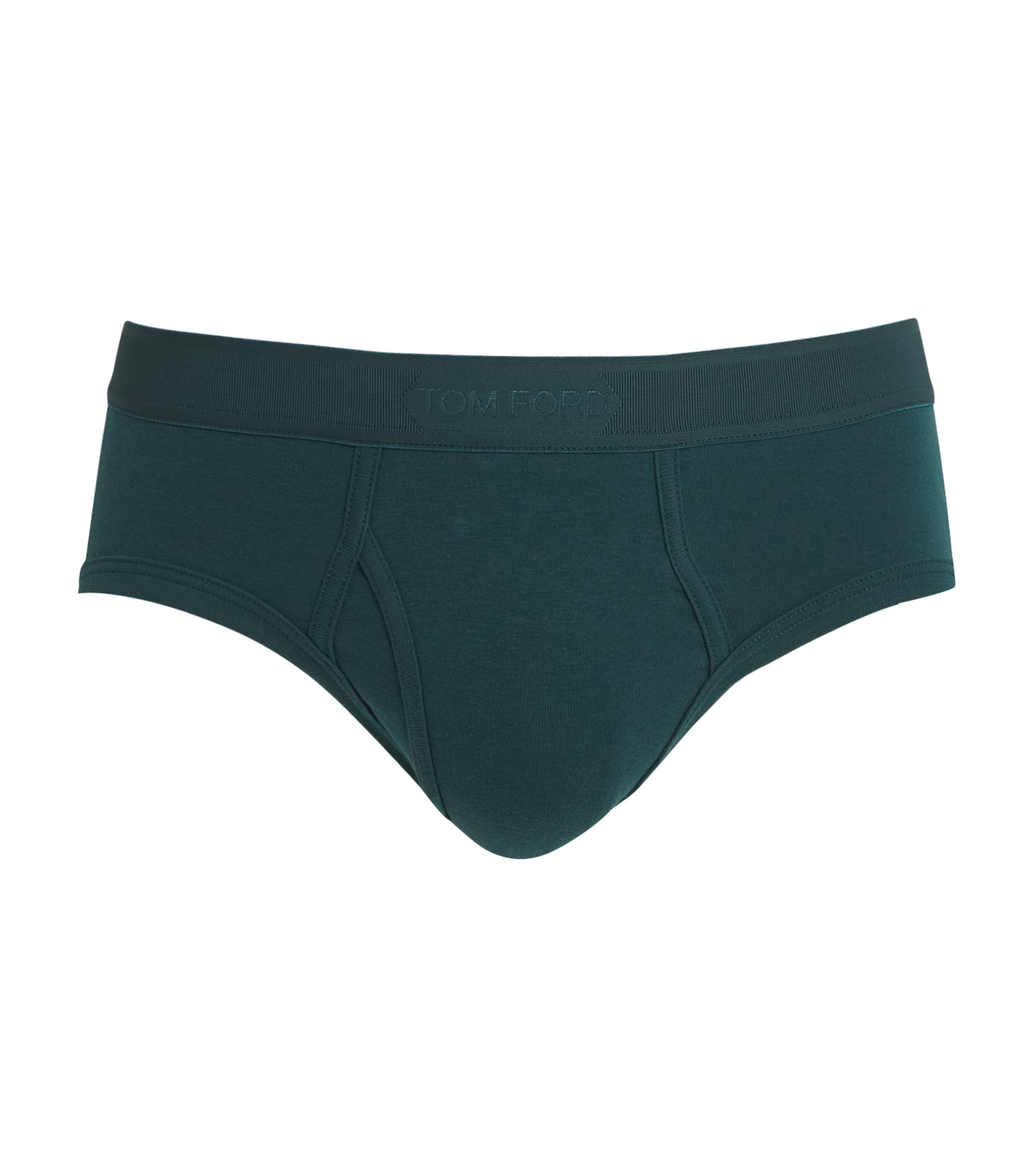 TOM FORD Mens Stretch-Cotton Logo Briefs Emerald Green Image 1