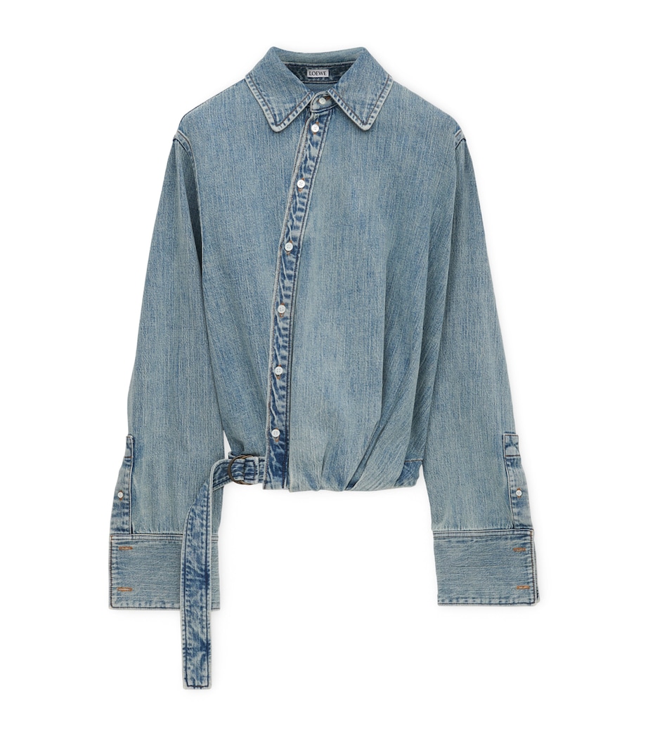 LOEWE Womens Cotton-Blend Draped Shirt Washed Denim Image 1